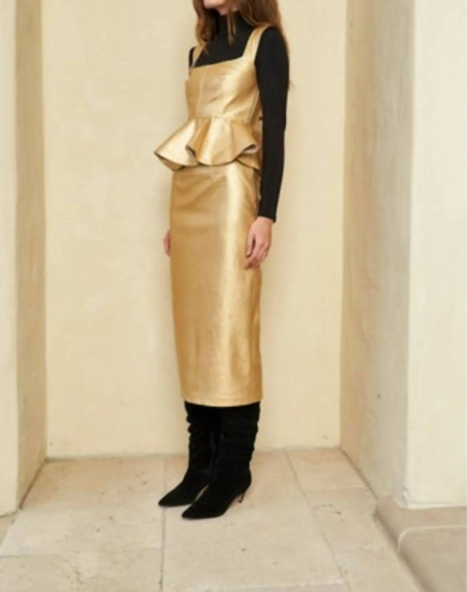 Taylor Skirt In Gold Faux Leather