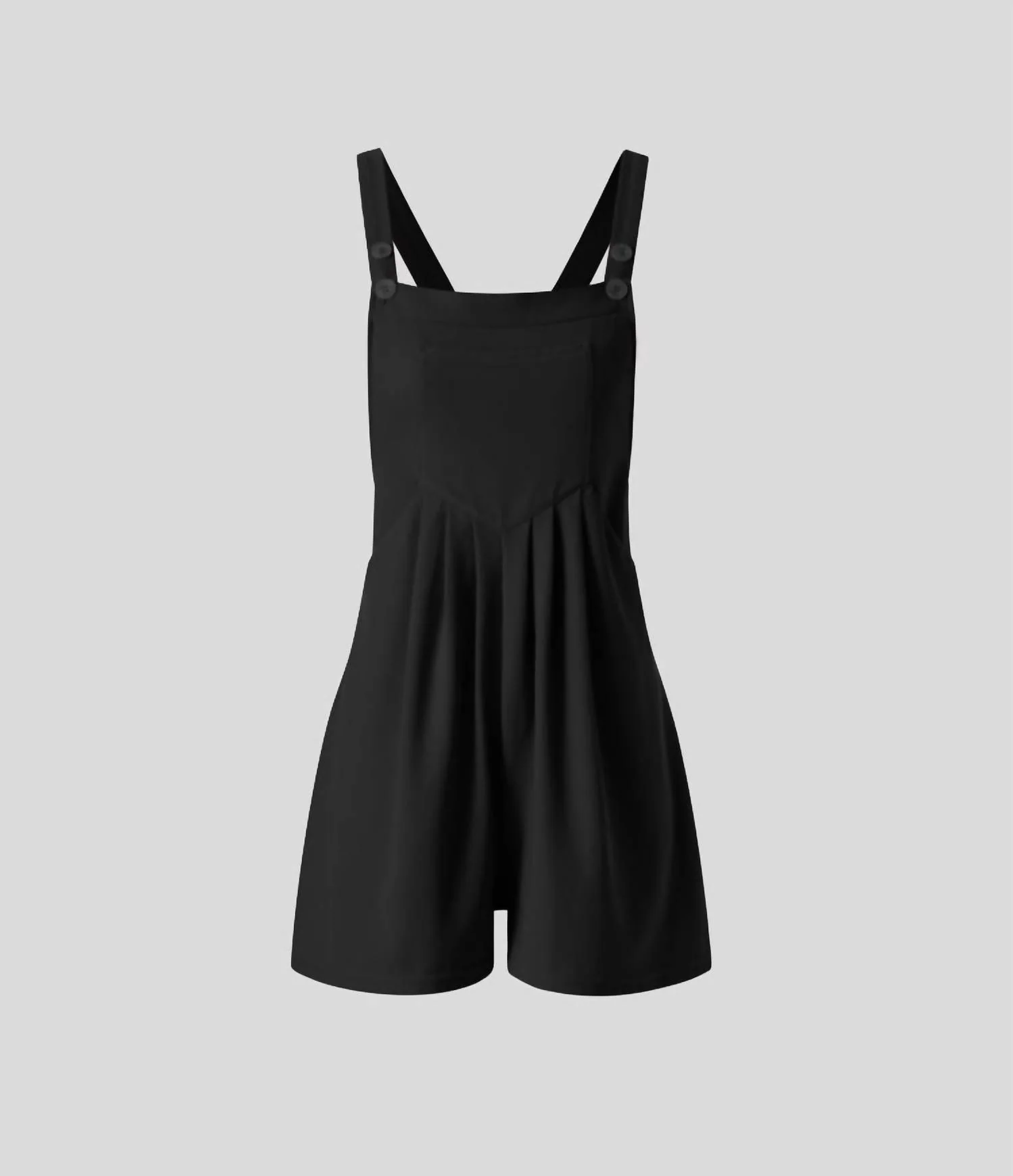 Adjustable Strap Button Multiple Pockets Plicated Waffle Casual Short Overalls In Black