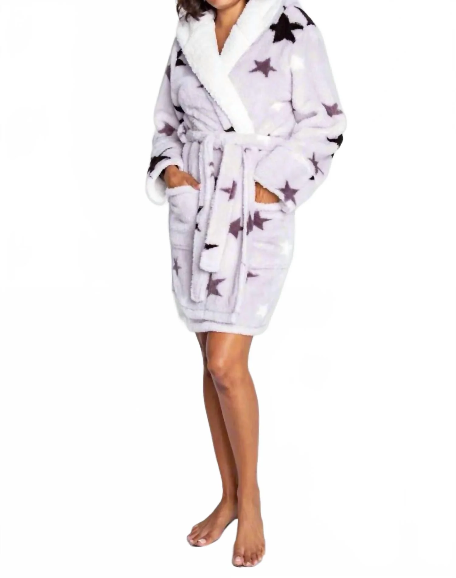 Stars Cozy Plush Robe In Light Gray