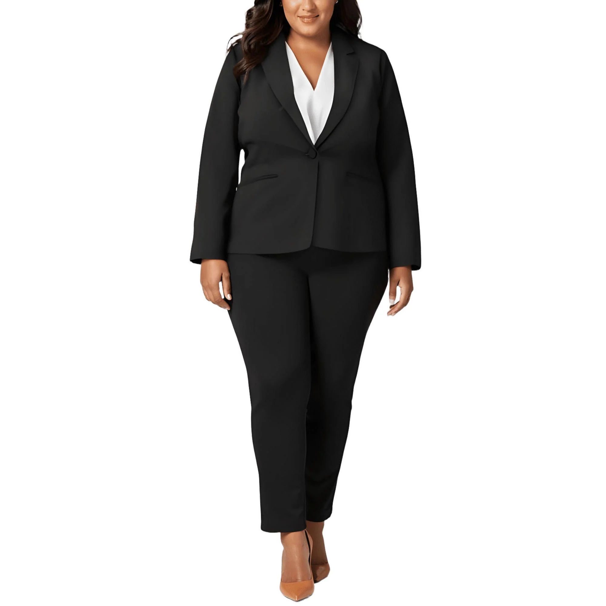 Plus Womens Solid Polyester One-Button Blazer