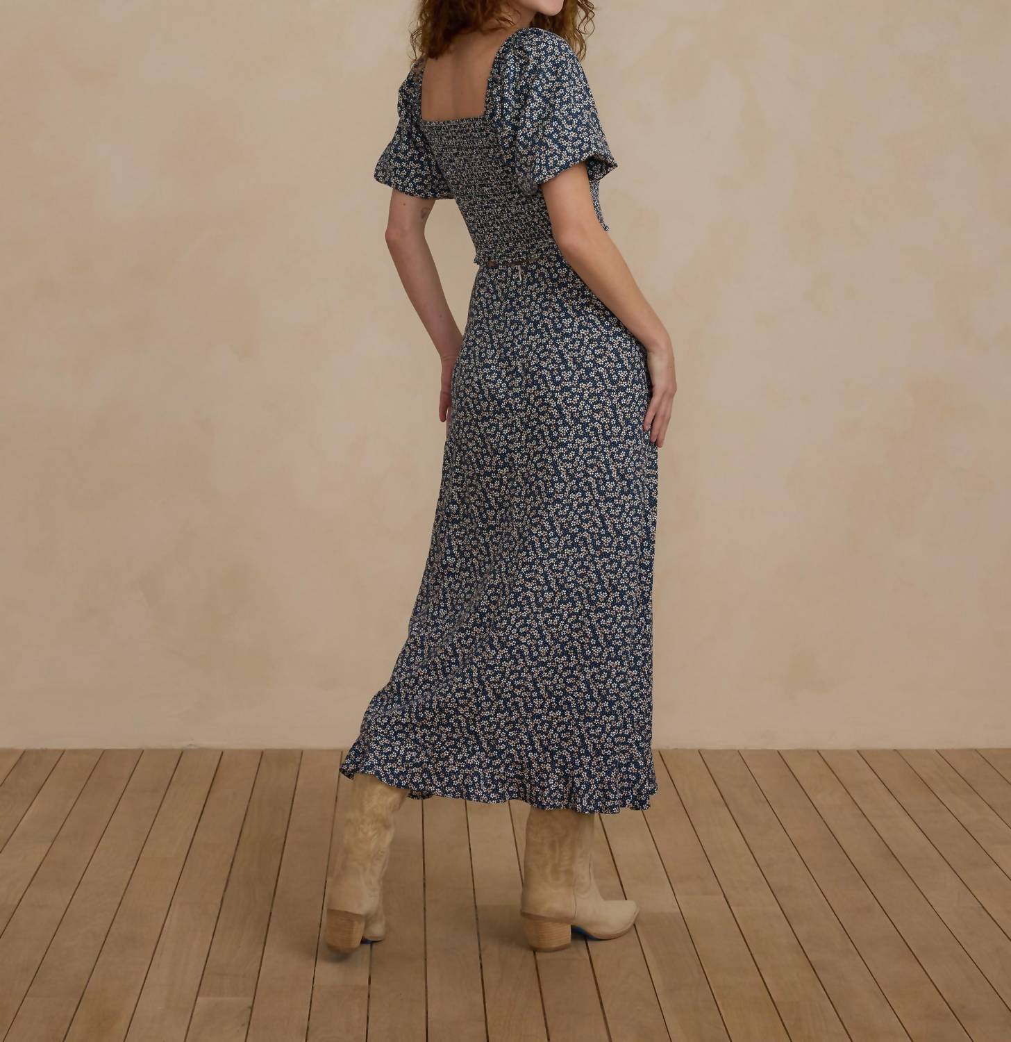 Button Slit Skirt In Blue Floral