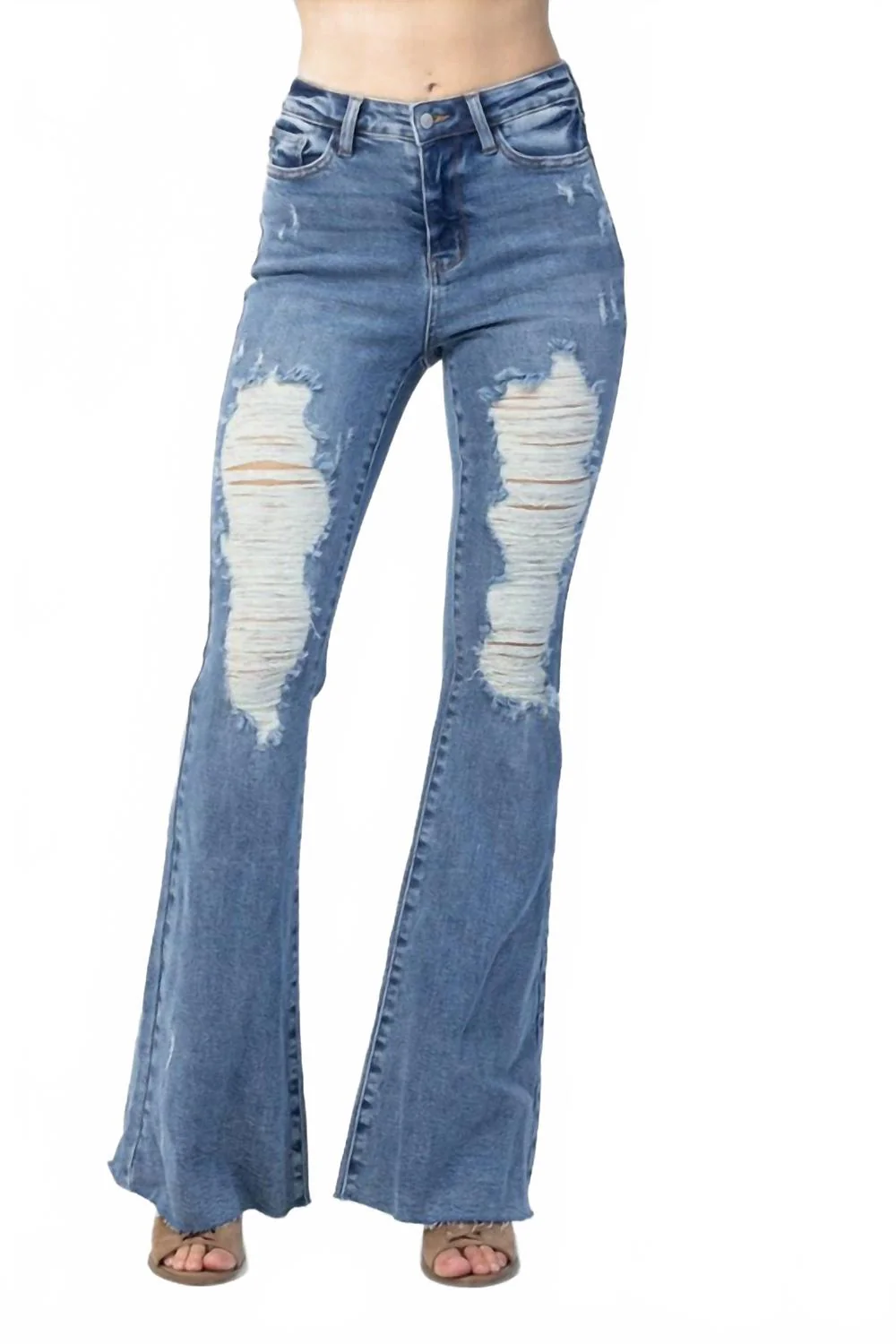 Retro Destroyed Flare Jeans In Blue