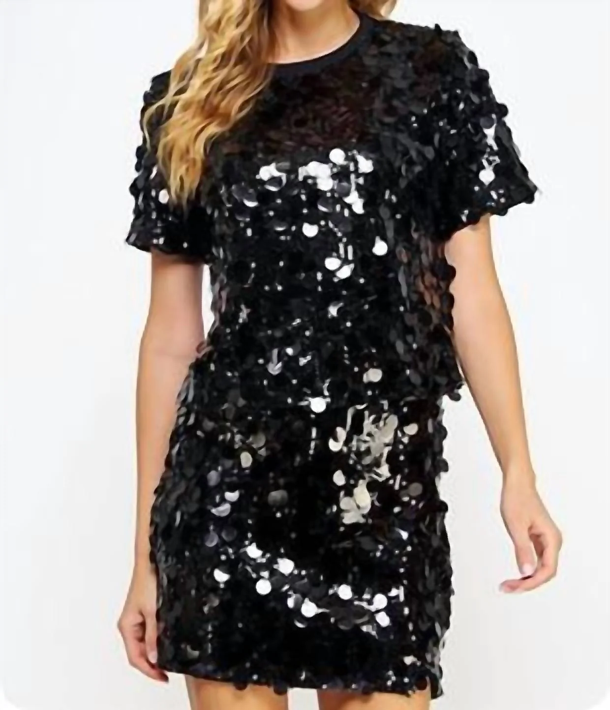 Sequins Tee Top And Sequin Mini Skirt In Black