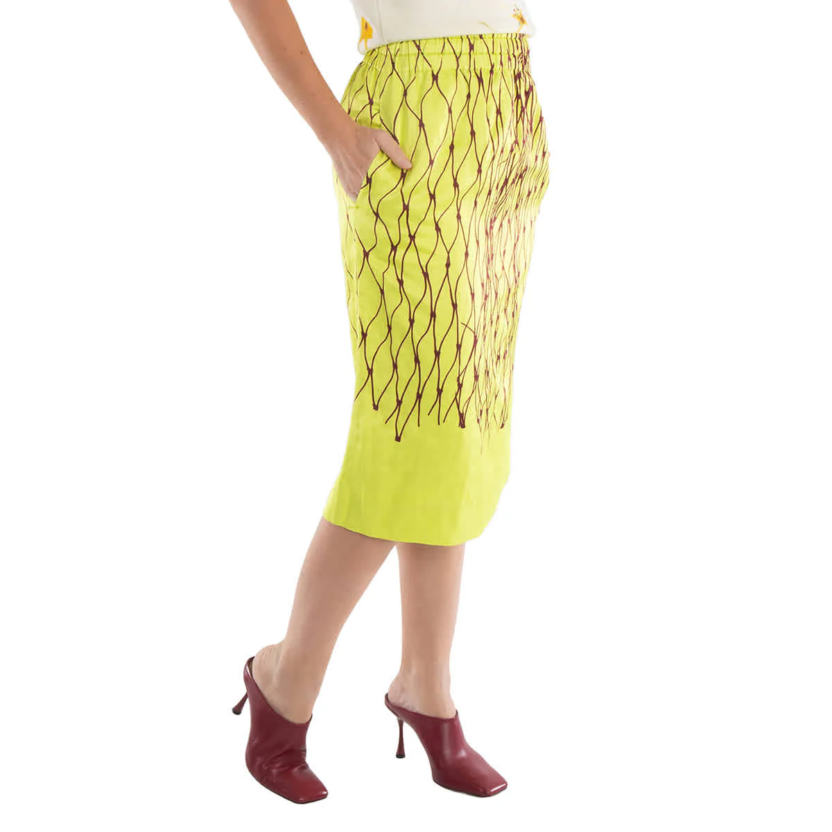 Dries Van Noten Neon Yellow Net Printed Midi Skirt