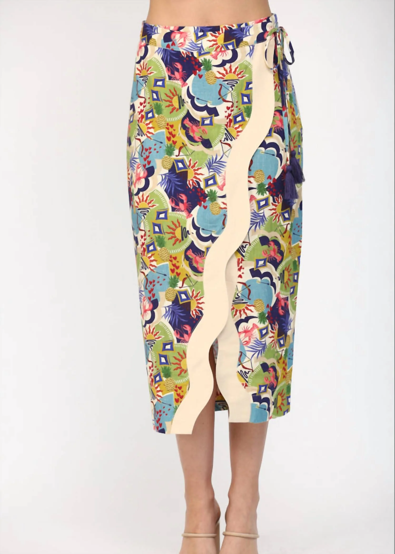 Wave Contrast Detailed Wrap Skirt In Multi