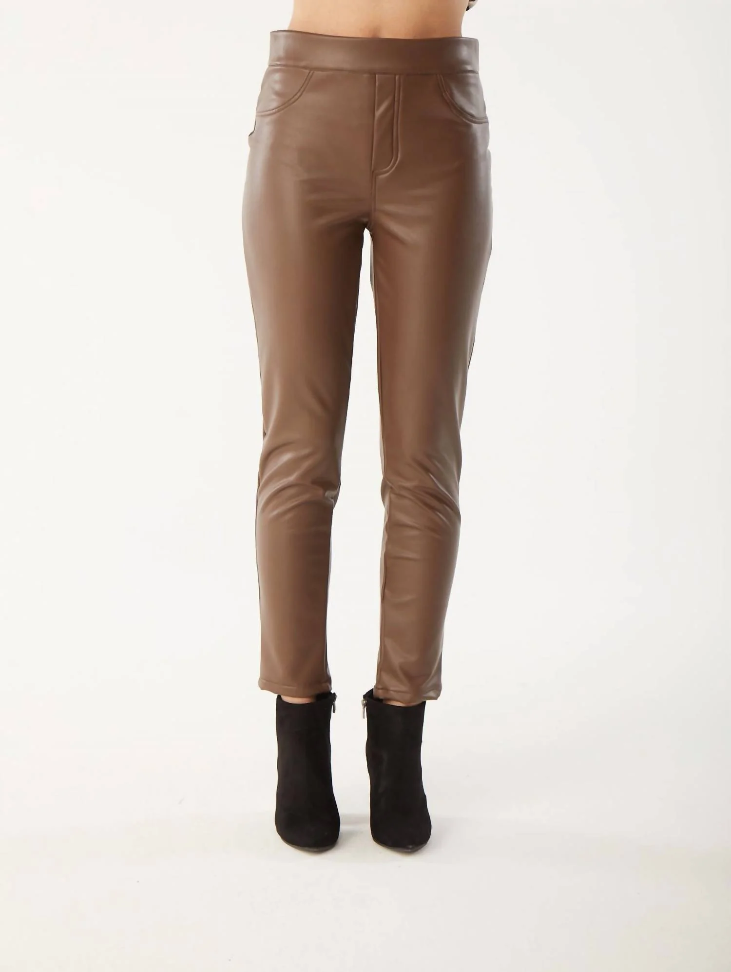 Vegan Faux Leather Pants In Mocha