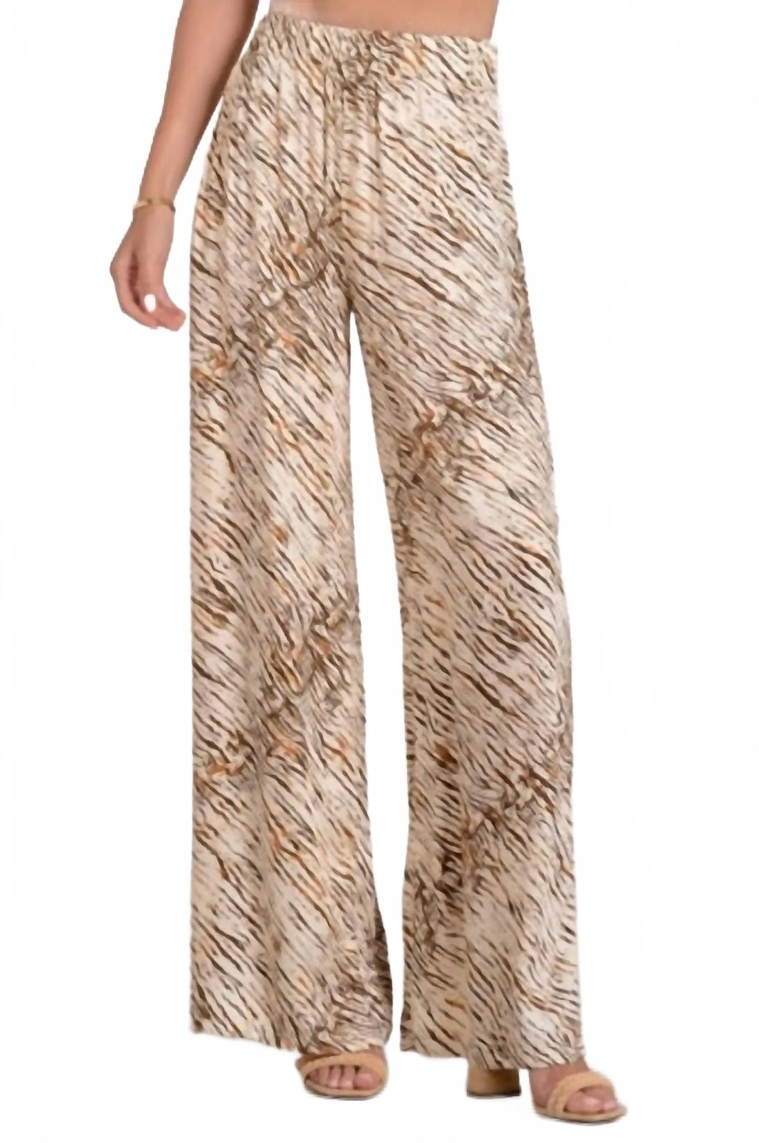 Casual Breeze Flowy Wide Leg Pants In Neutral Sahara