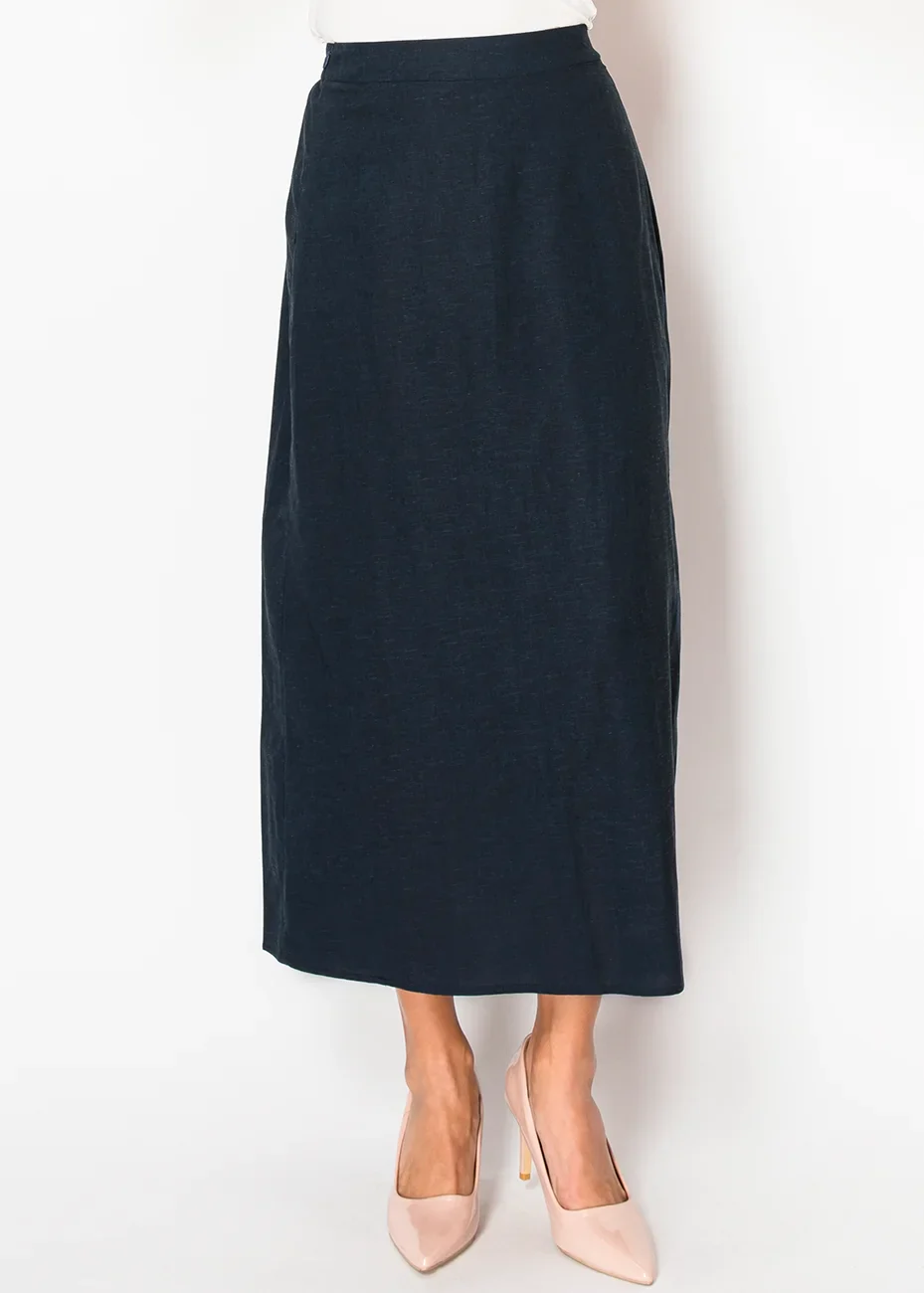 Classic Navy Linen Skirt