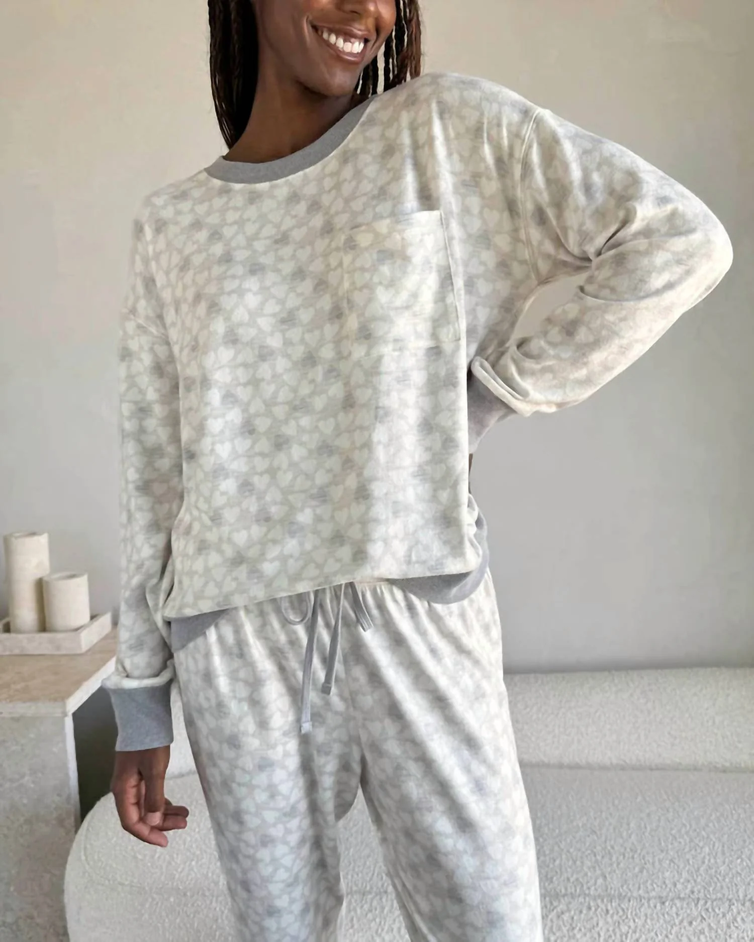 Marna Pillow Soft Pajama Set In Light Candy Heart