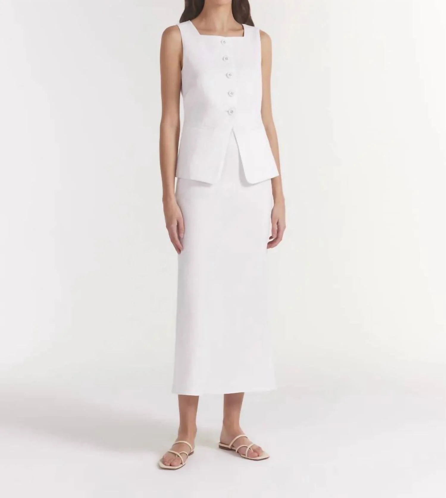 Carine Linen Midi Skirt In Ivory