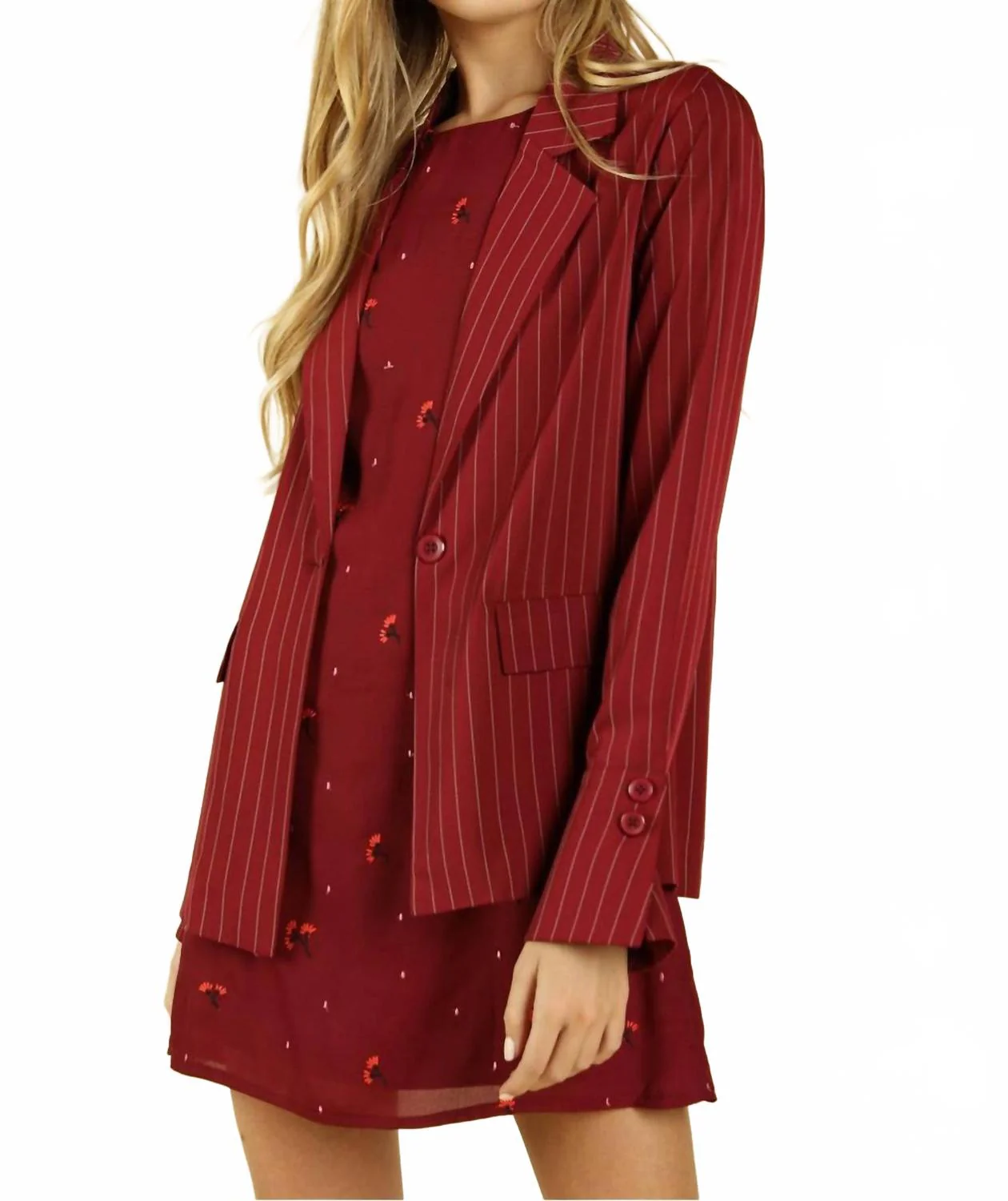 Power Hour To Happy Hour Striped Blazer In Wine