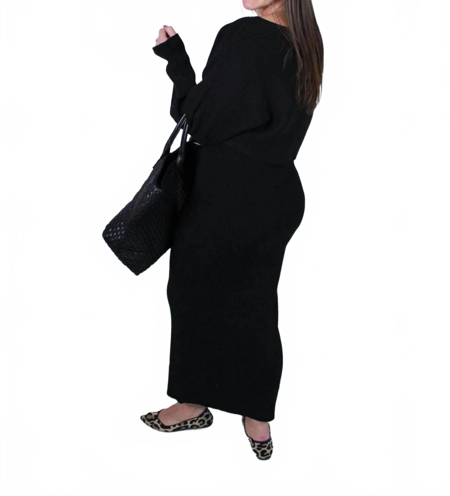 Demi Crop Knit Midi Set In Black