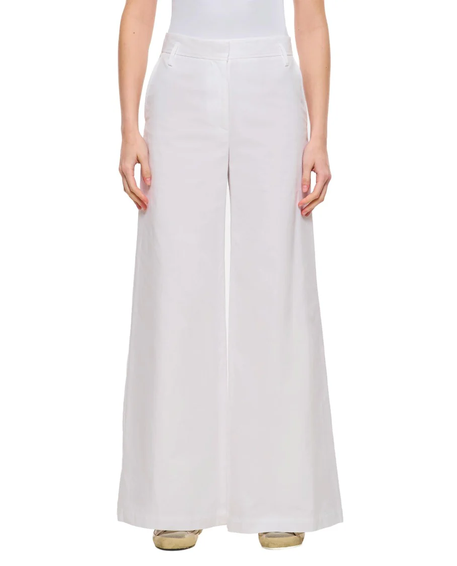 Relaxed Fit White Cotton Wide Trousers