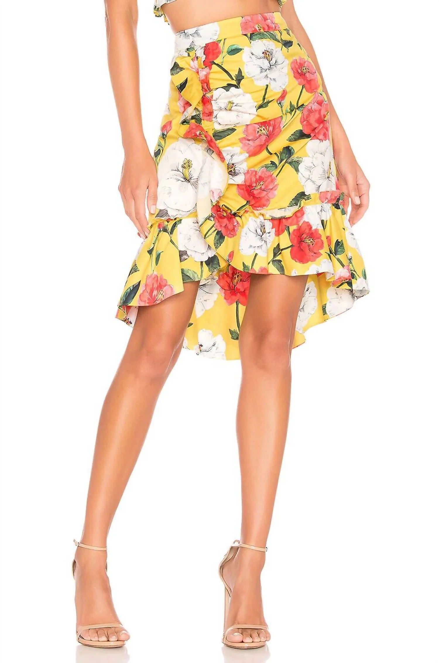 Coraline Wildflower Floral Print Ruffle Skirt In Yellow