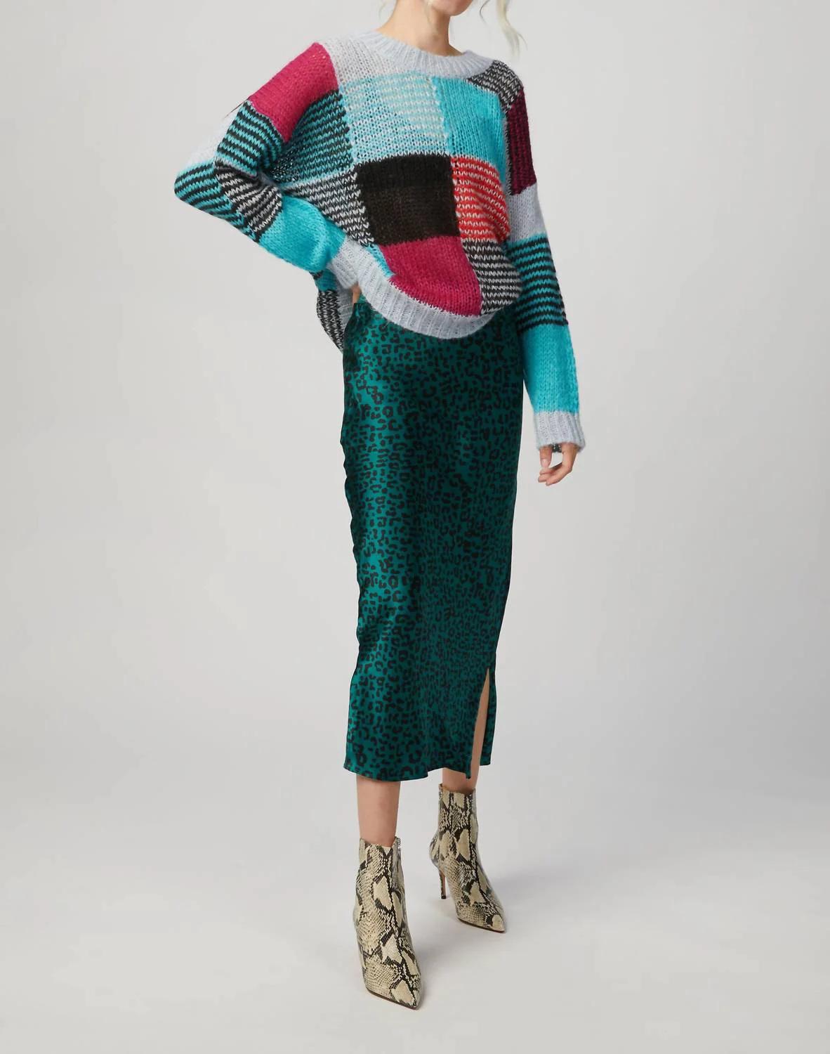 Jessica Midi Skirt In Emerald Leopard