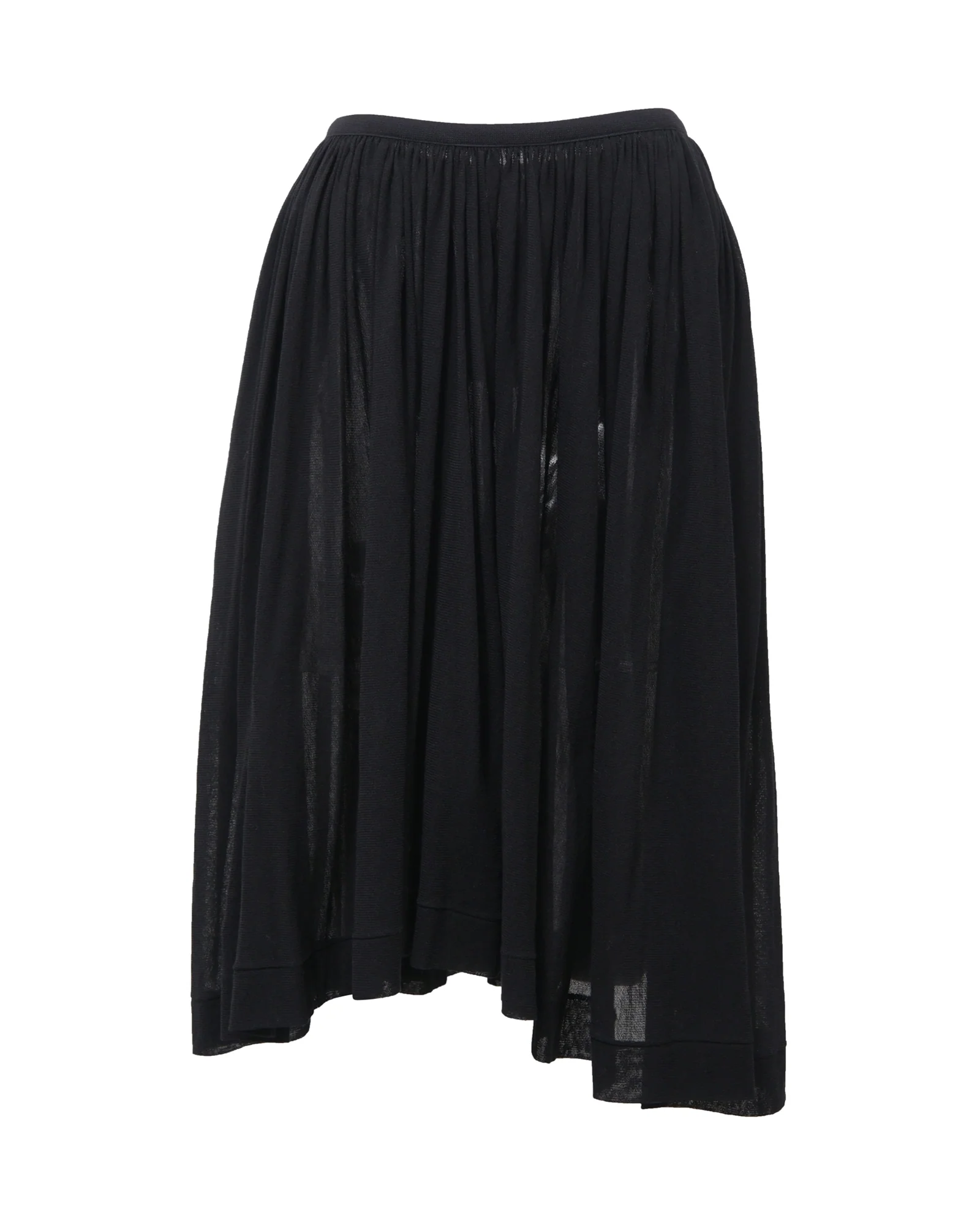 Yohji Yamamoto Knee Length Shirred Skirt in Black Cotton