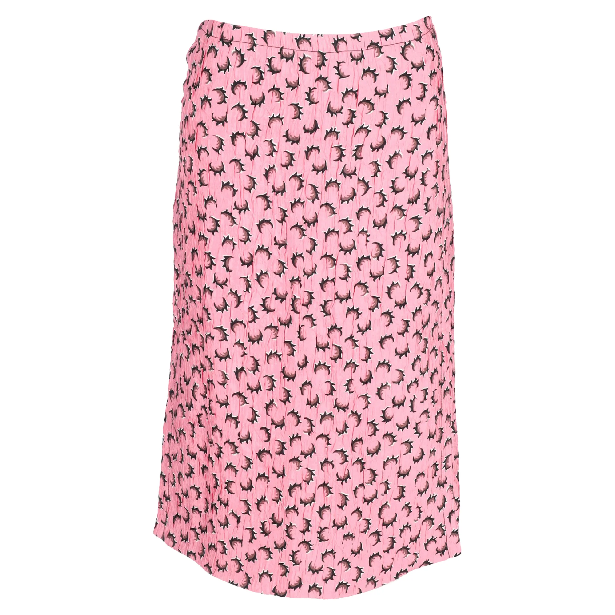 Marni Printed Crumpled Midi Gartered Skirt with Slit in Pink Polyester