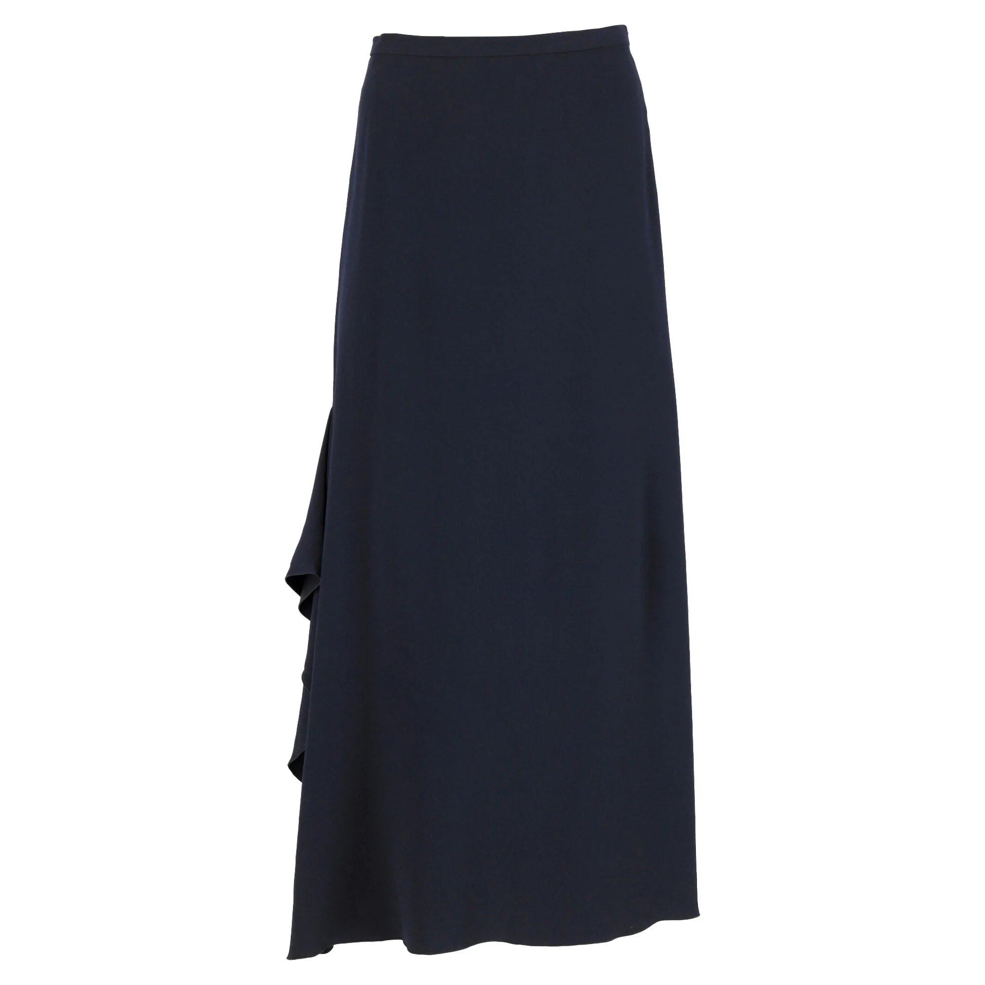 Max Mara Ruffled Maxi Skirt in Navy Blue Wool
