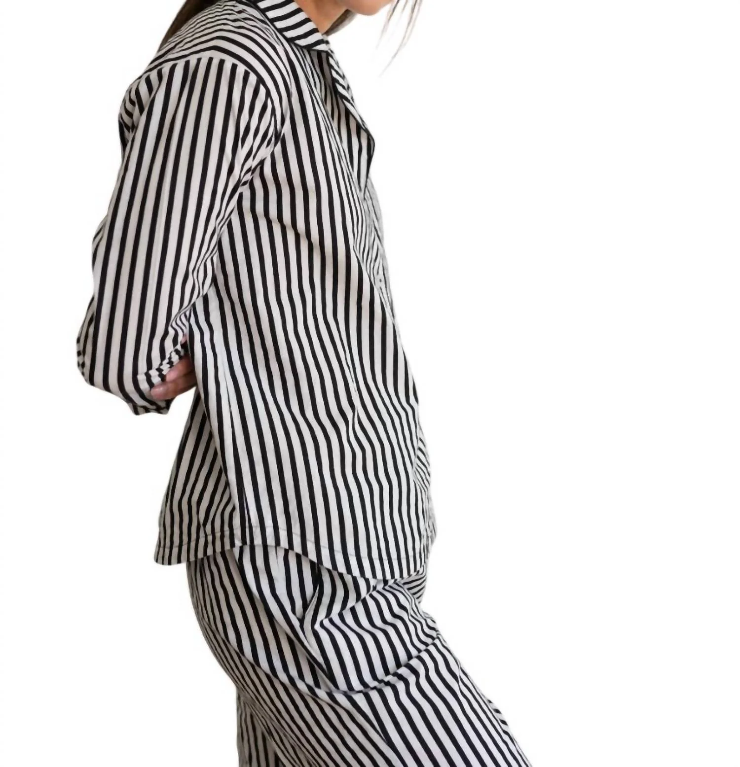 Zee Zee Long Sleeve Set Pajama In Black White Stripe