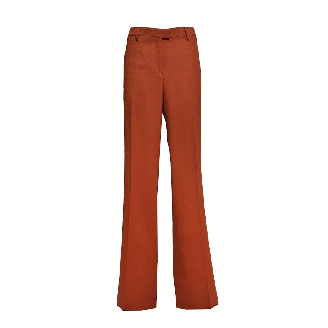 Brick Virgin Wool Straight Pants With Jacquard Pattern