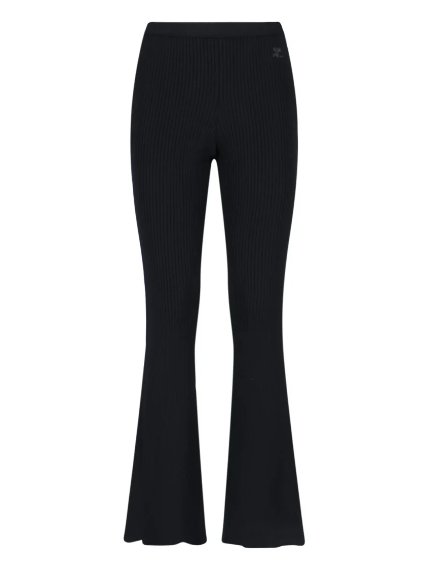 Flared Black Trousers With Ribbed Texture