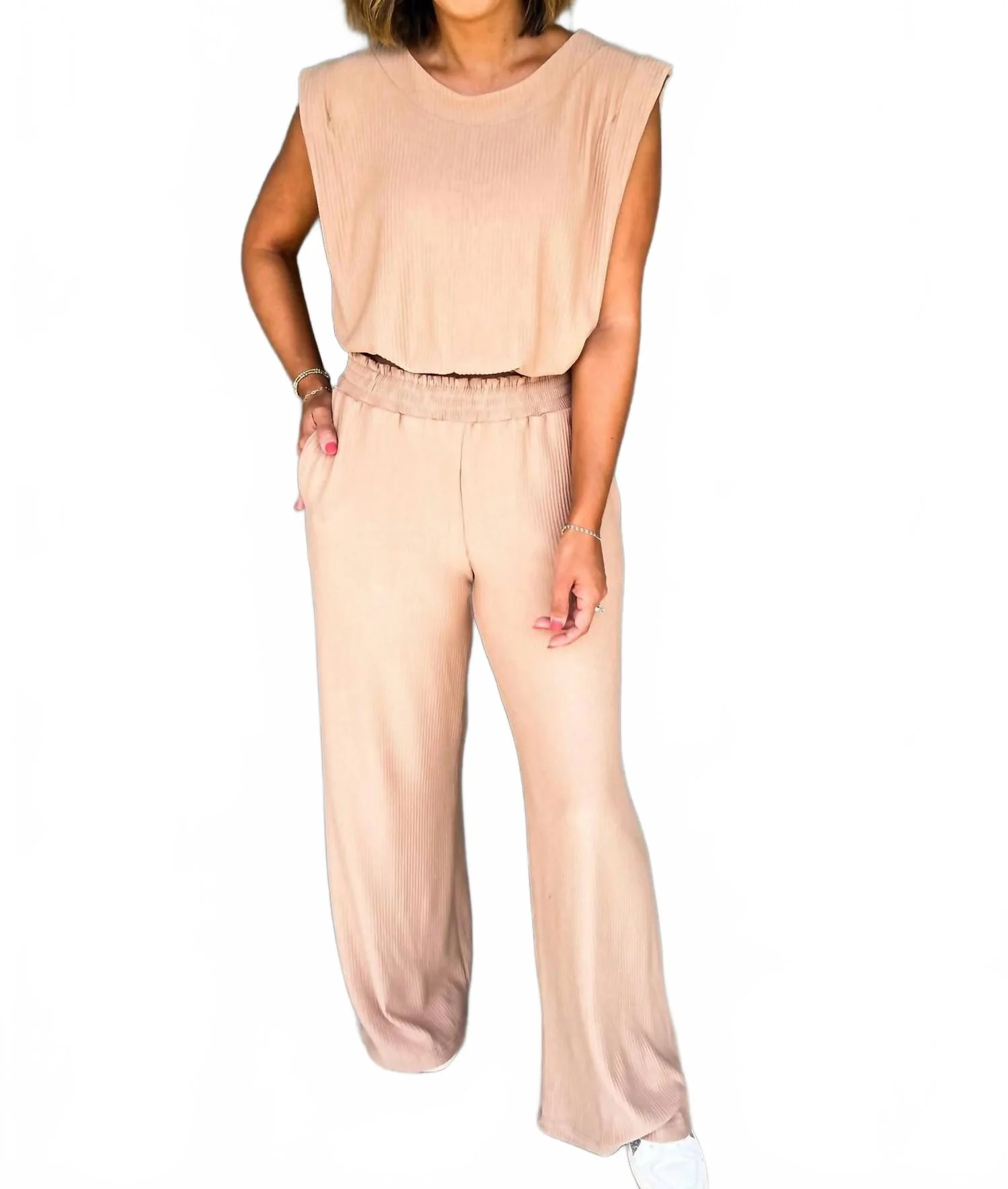 Skylar Ribbed Knit Set In Camel