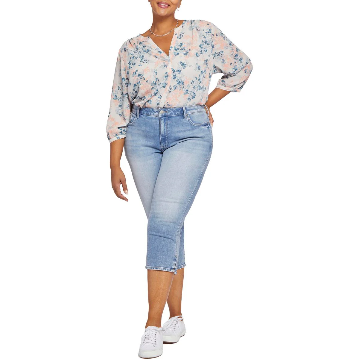 Plus Chloe Womens Crop Denim Capri Jeans