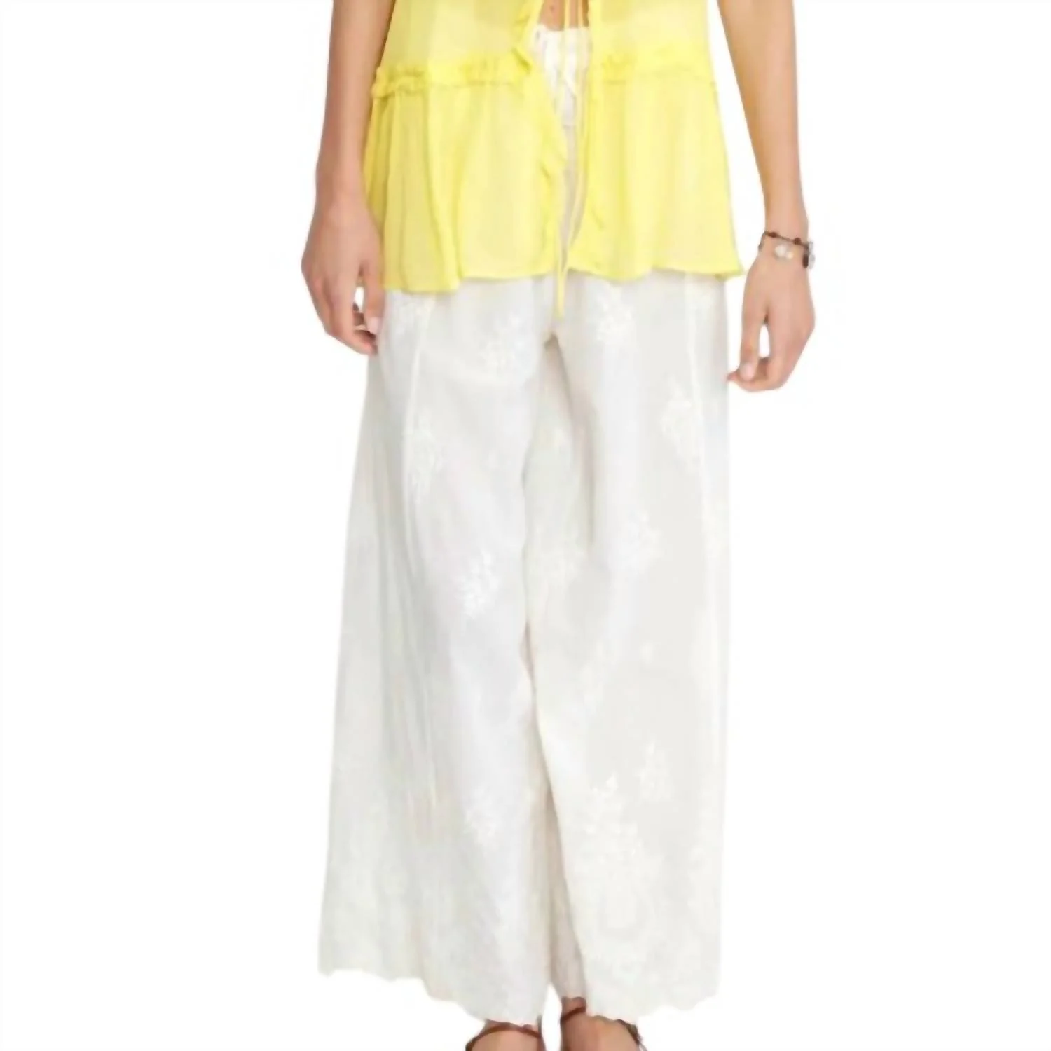 Embroidered Drawstring Pant In Eggshell