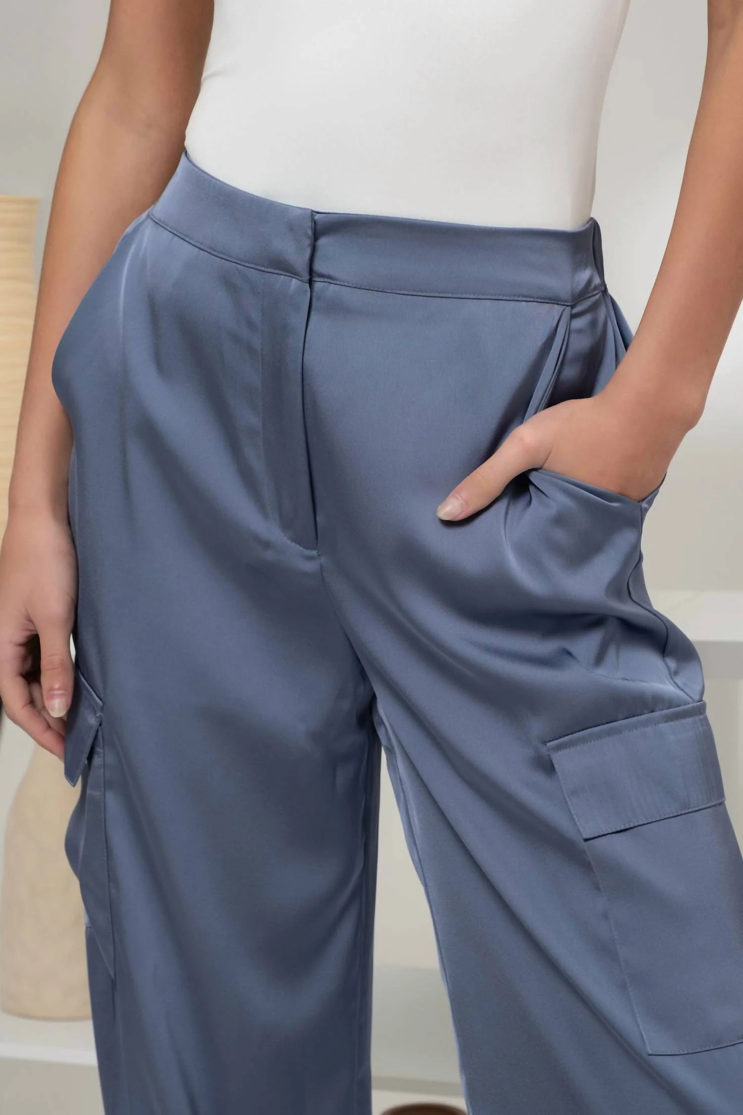 High Waist Satin Jogger Pant In Indigo