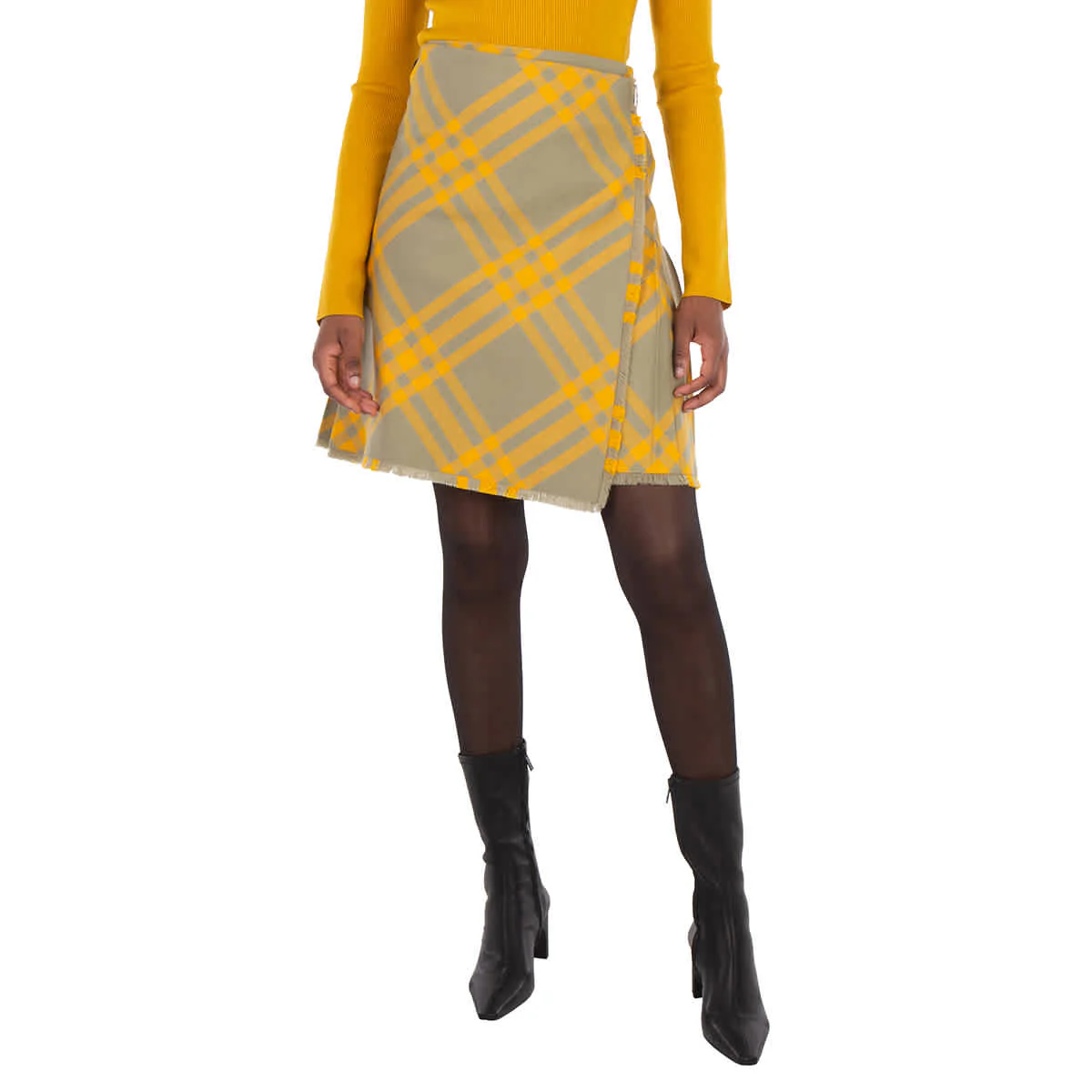 Burberry Check-Pattern Frayed Skirt