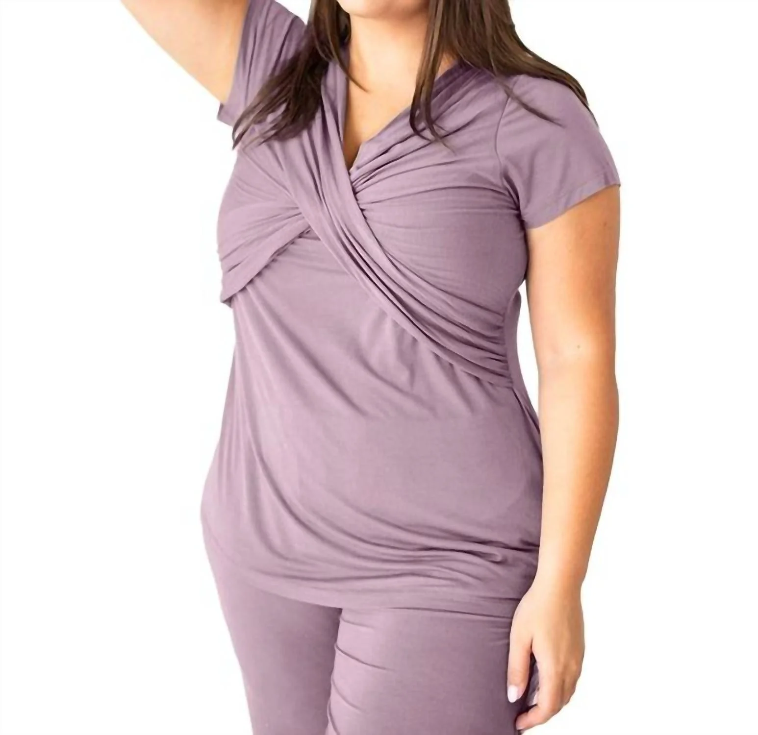 Davy Ultra Soft Maternity & Nursing Pajamas Sleepwear Set In Dusty Mauve