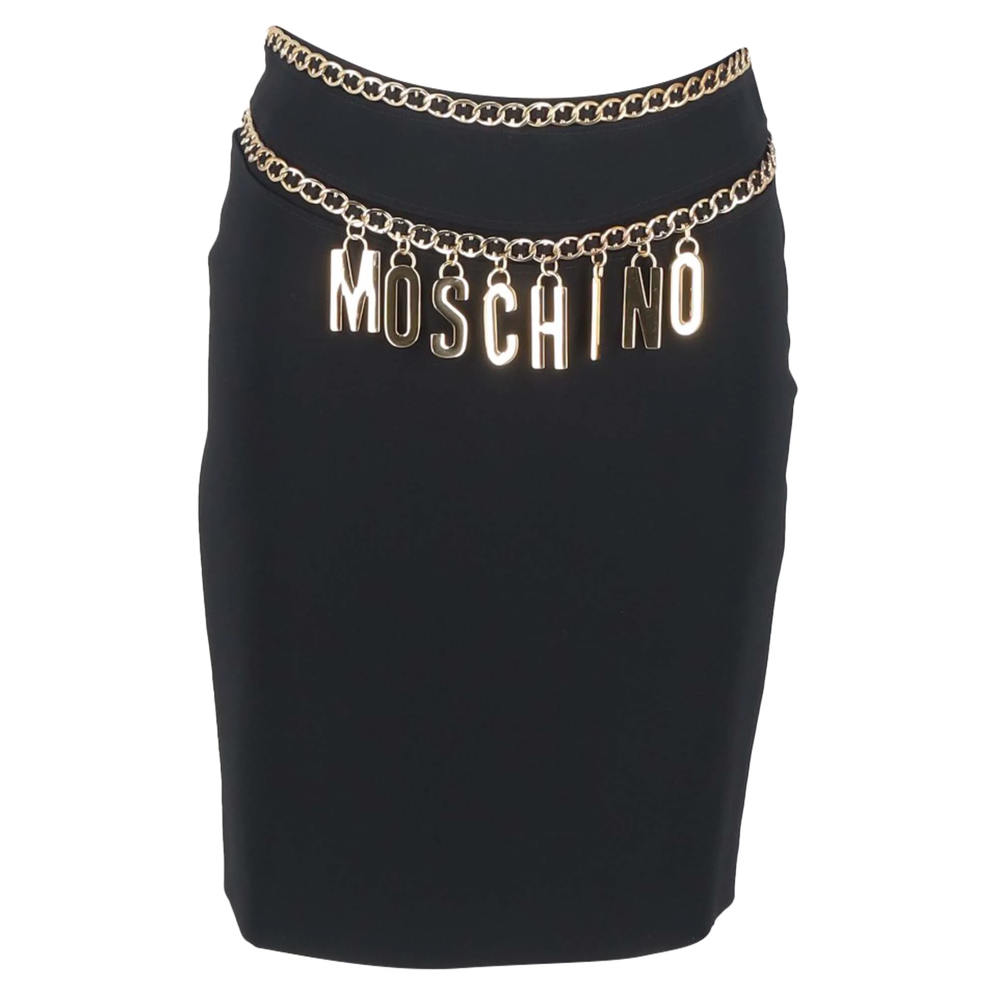 Moschino Couture Logo Chain Detailed Short Skirt in Black & Gold Triacetate