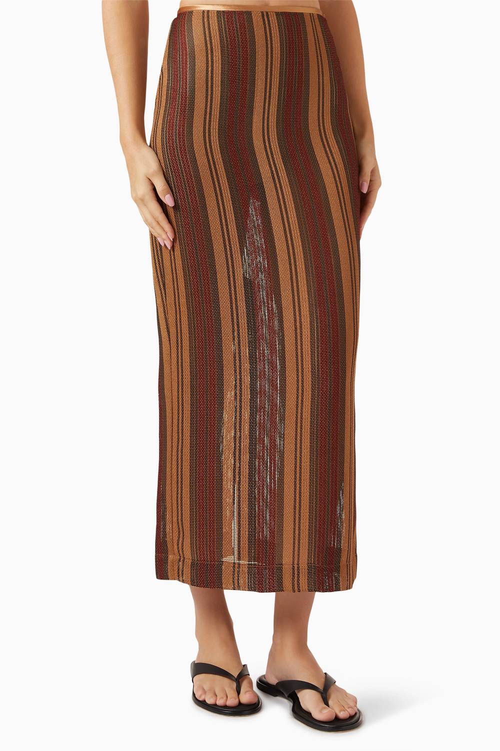 Sana Woven Mesh Pencil Skirt In Bronze Stripe