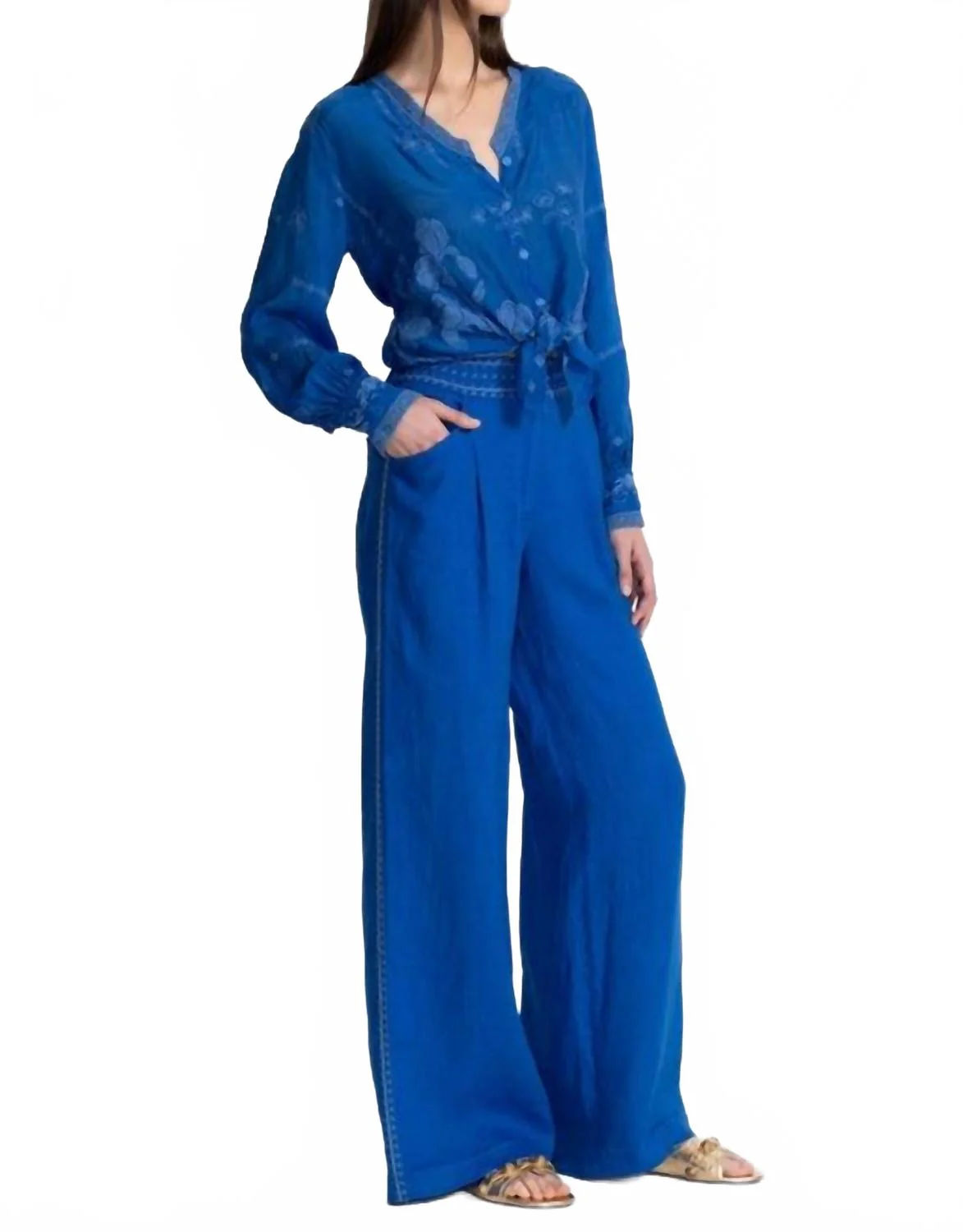 Wide Leg Pleat Pant Madaleina In Victoria Blue
