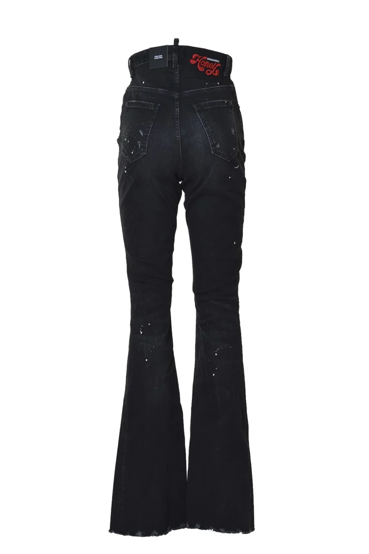 High Waist Flare Jeans In Black Cotton