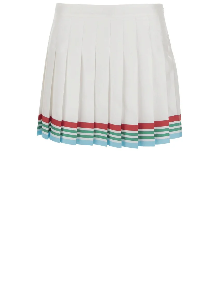 High-Waisted Pleated Silk Skirt With Colorful Hemline