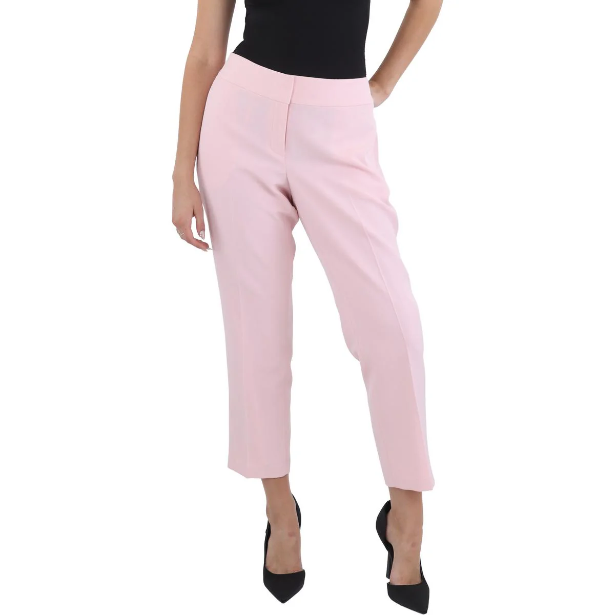 Womens Solid Manmade Straight Leg Pants