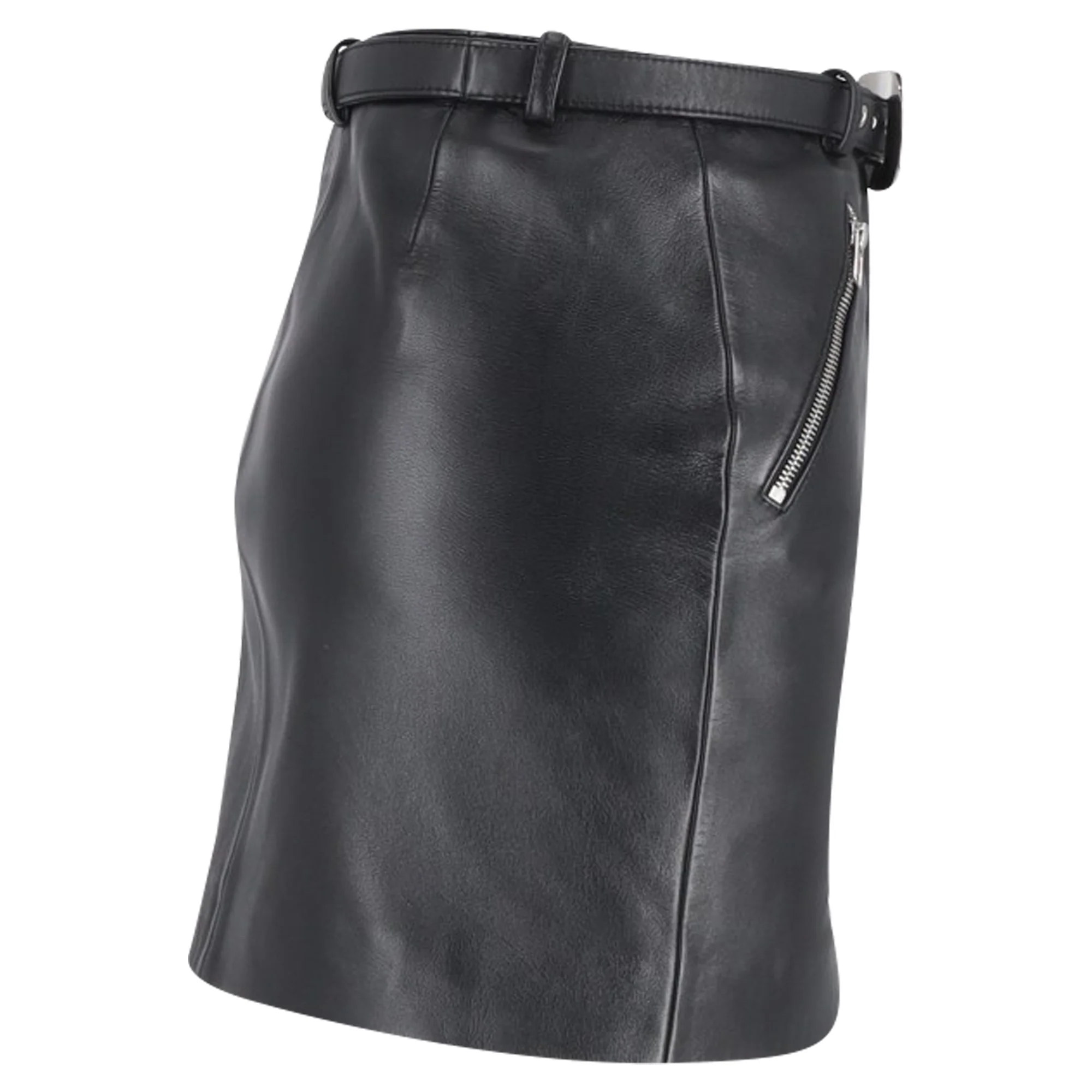 Maje Jerto Belted Mini Skirt in Black Leather