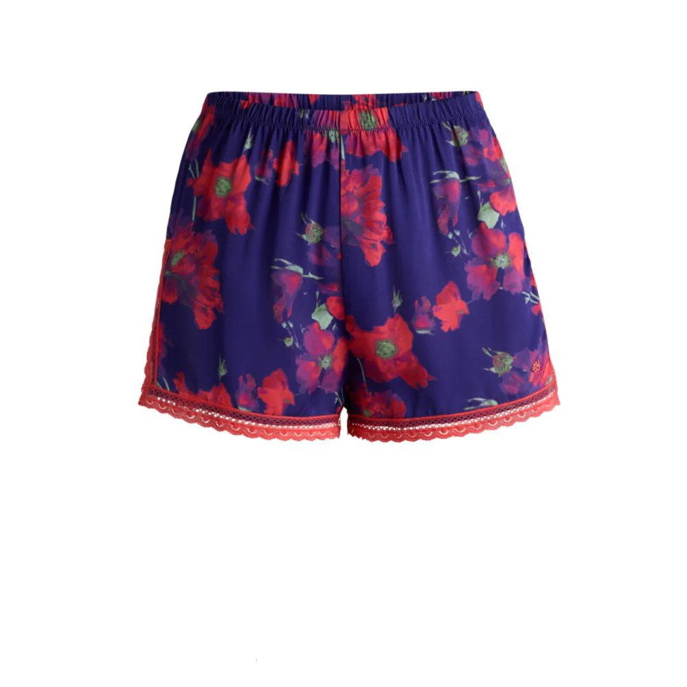 Lace-trim pajama shorts in satin