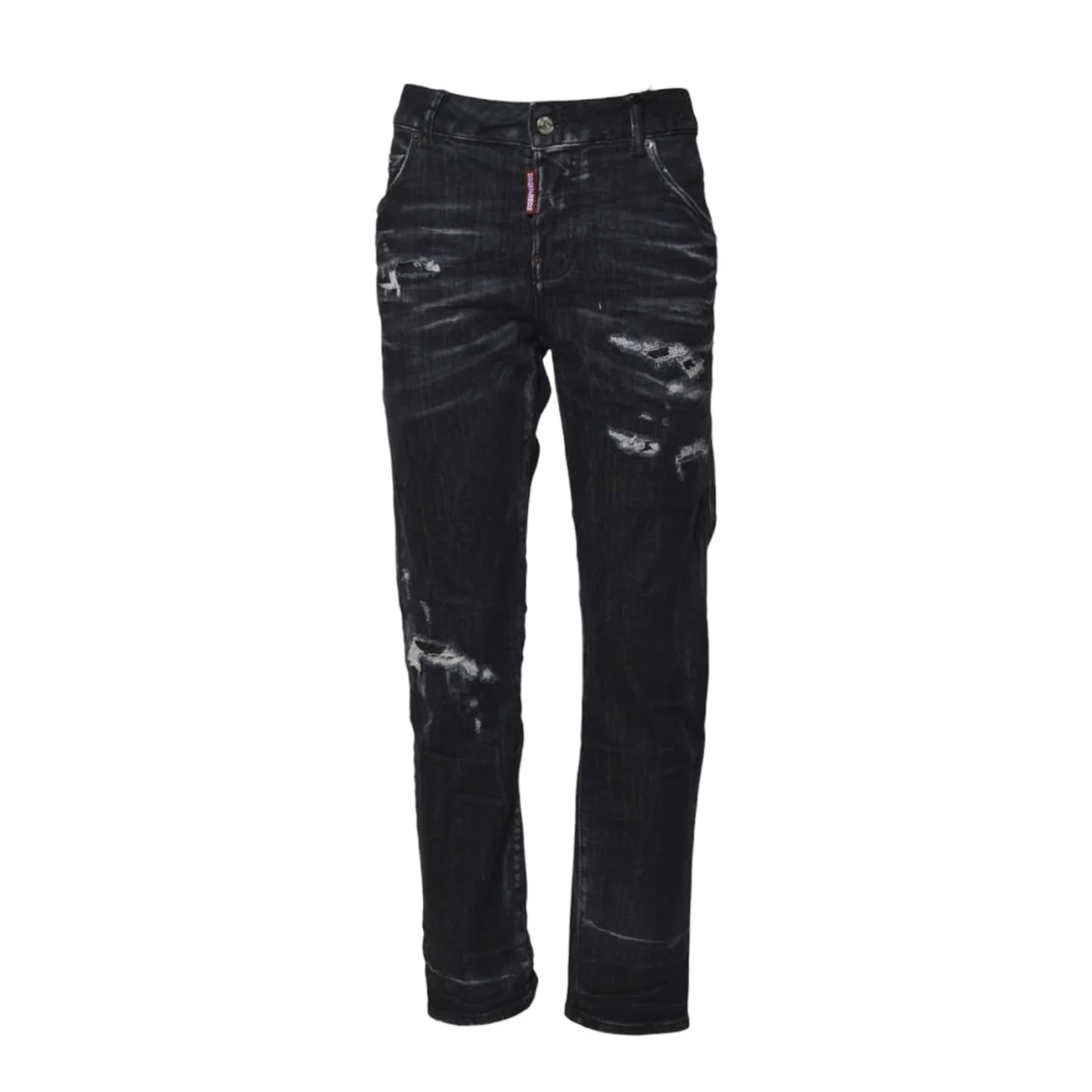 Destroyed Wash Slim-Fit Jeans With Logo Details