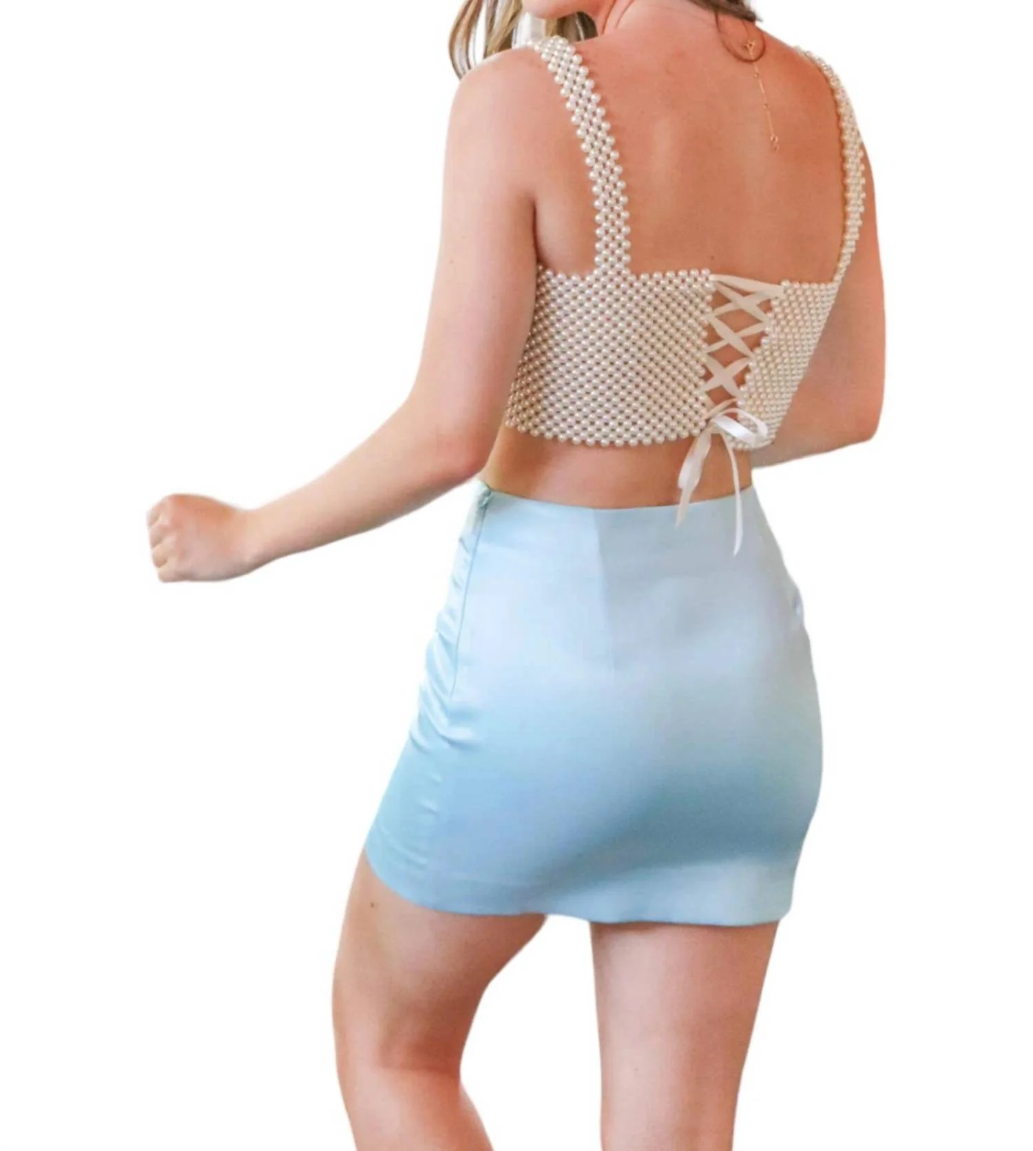 Solid Satin Fit Mini Skirt In Clean Blue