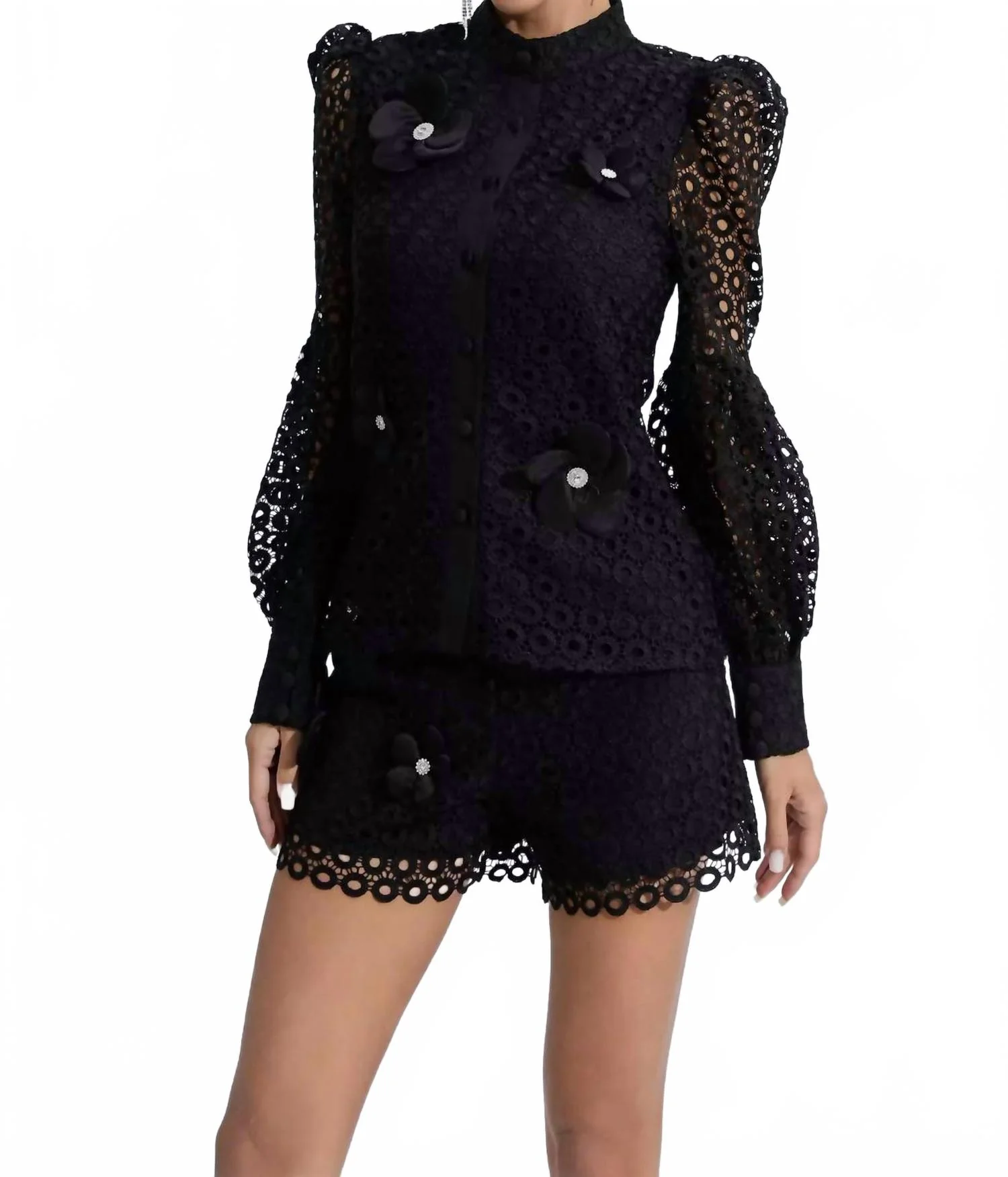 Macy Hollow Floral Set In Black