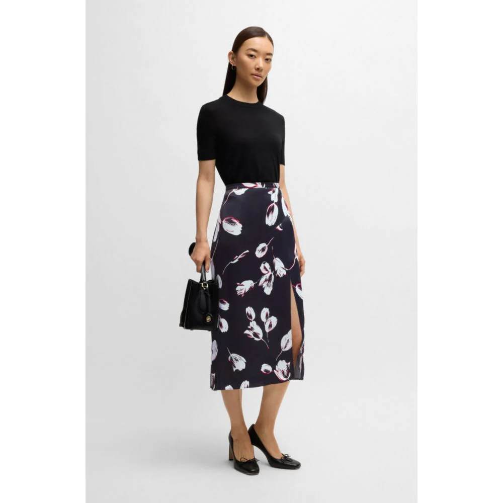 Satin maxi skirt with tulip print