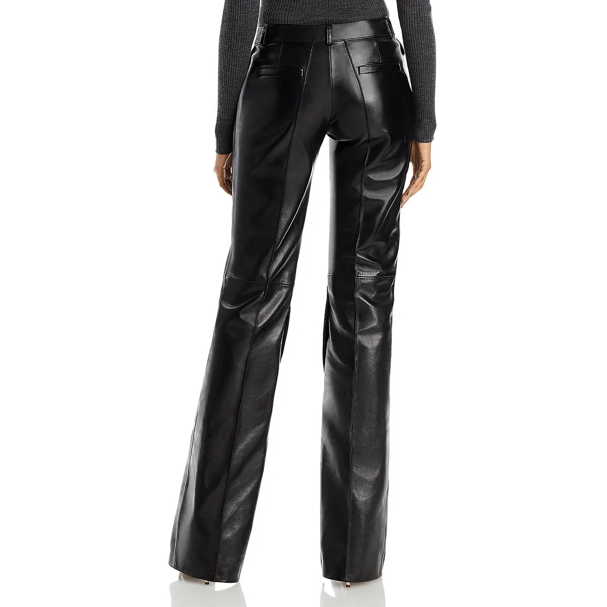 Womens Lambskin Leather High Rise Straight Leg Pants