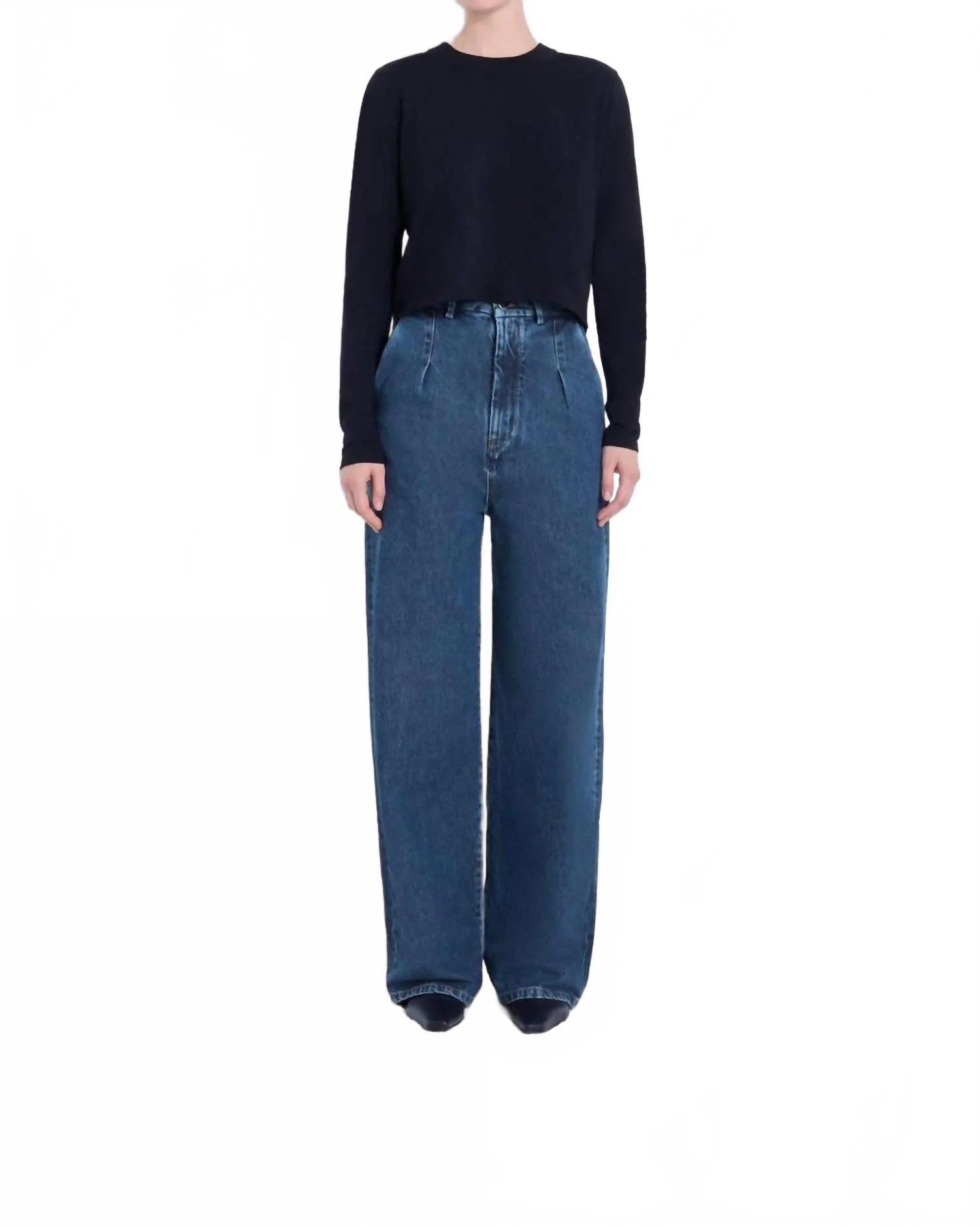 Attu Wide Leg Denim Pants In Washed Blue