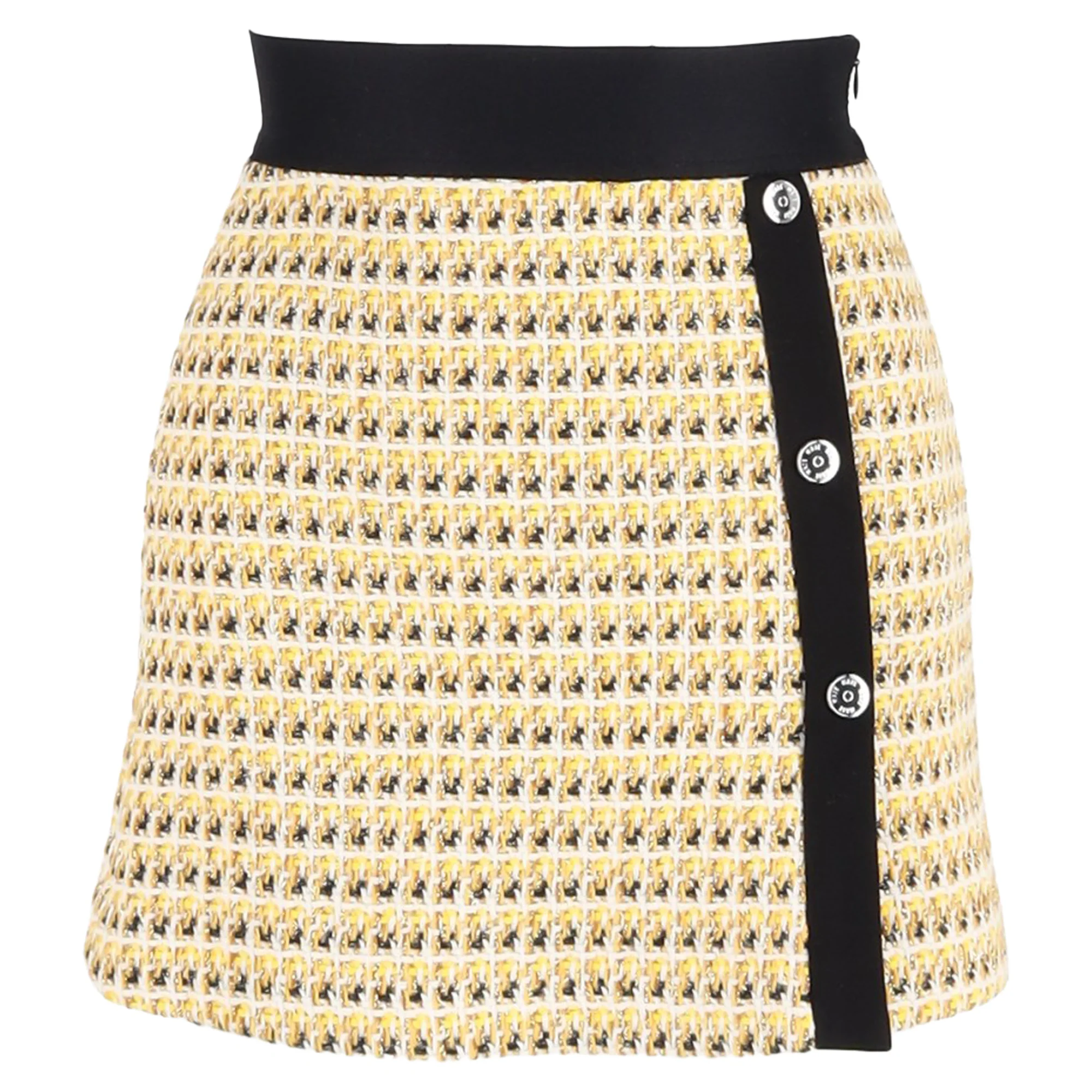 Maje Jaune Mini Skirt in Yellow Cotton Tweed