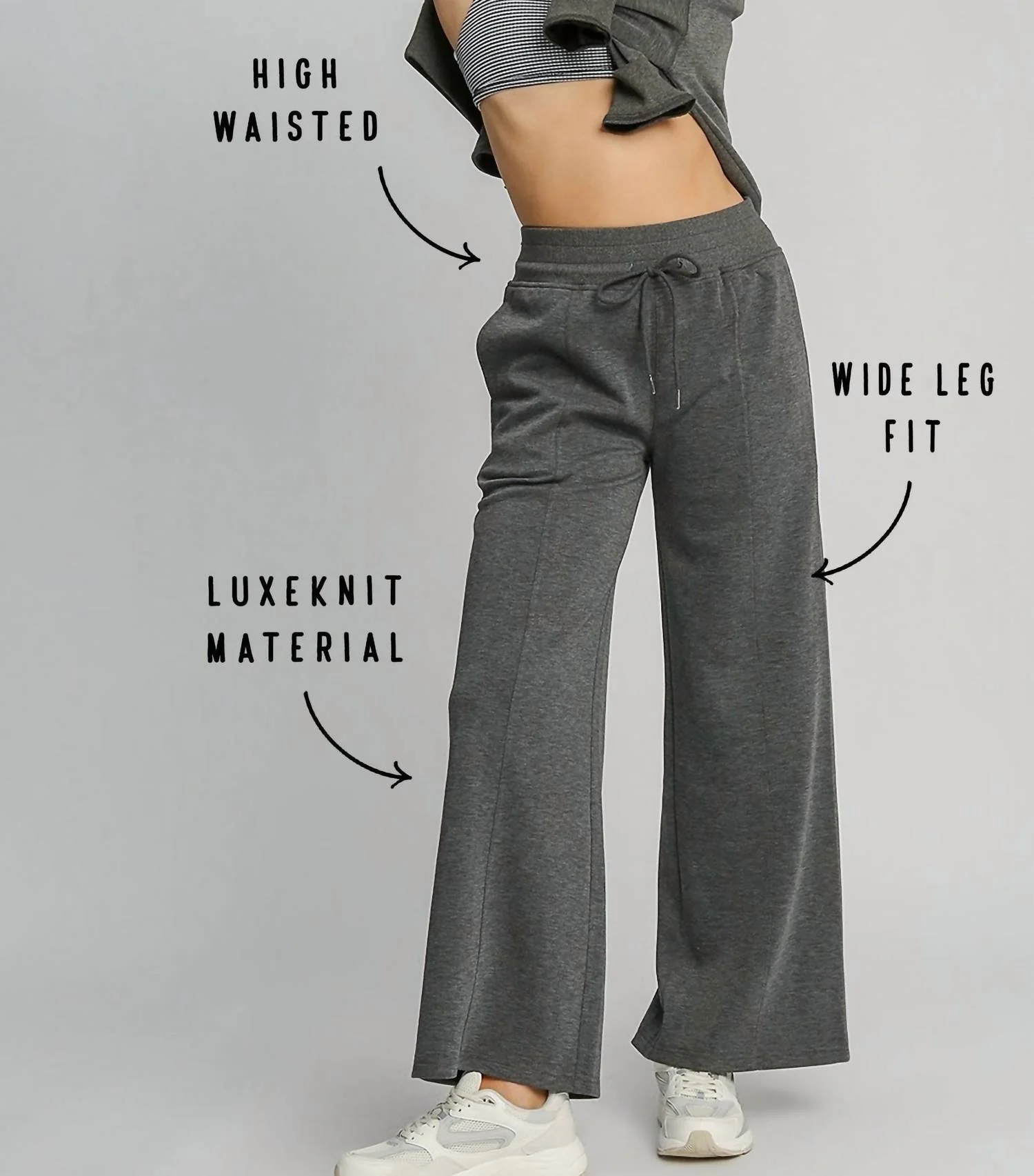 Luxe Knit High Waisted Pants In Grey