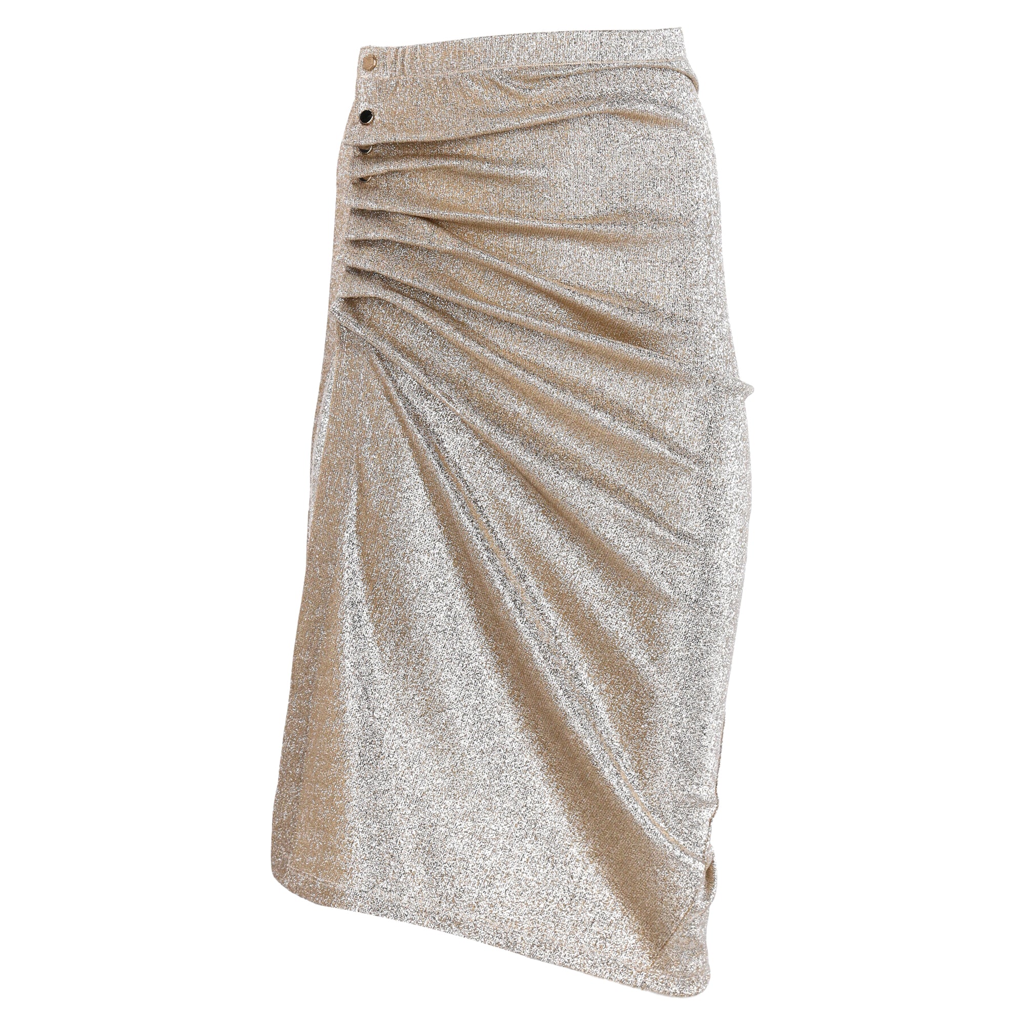Gold mid-length drapé pression slit skirt