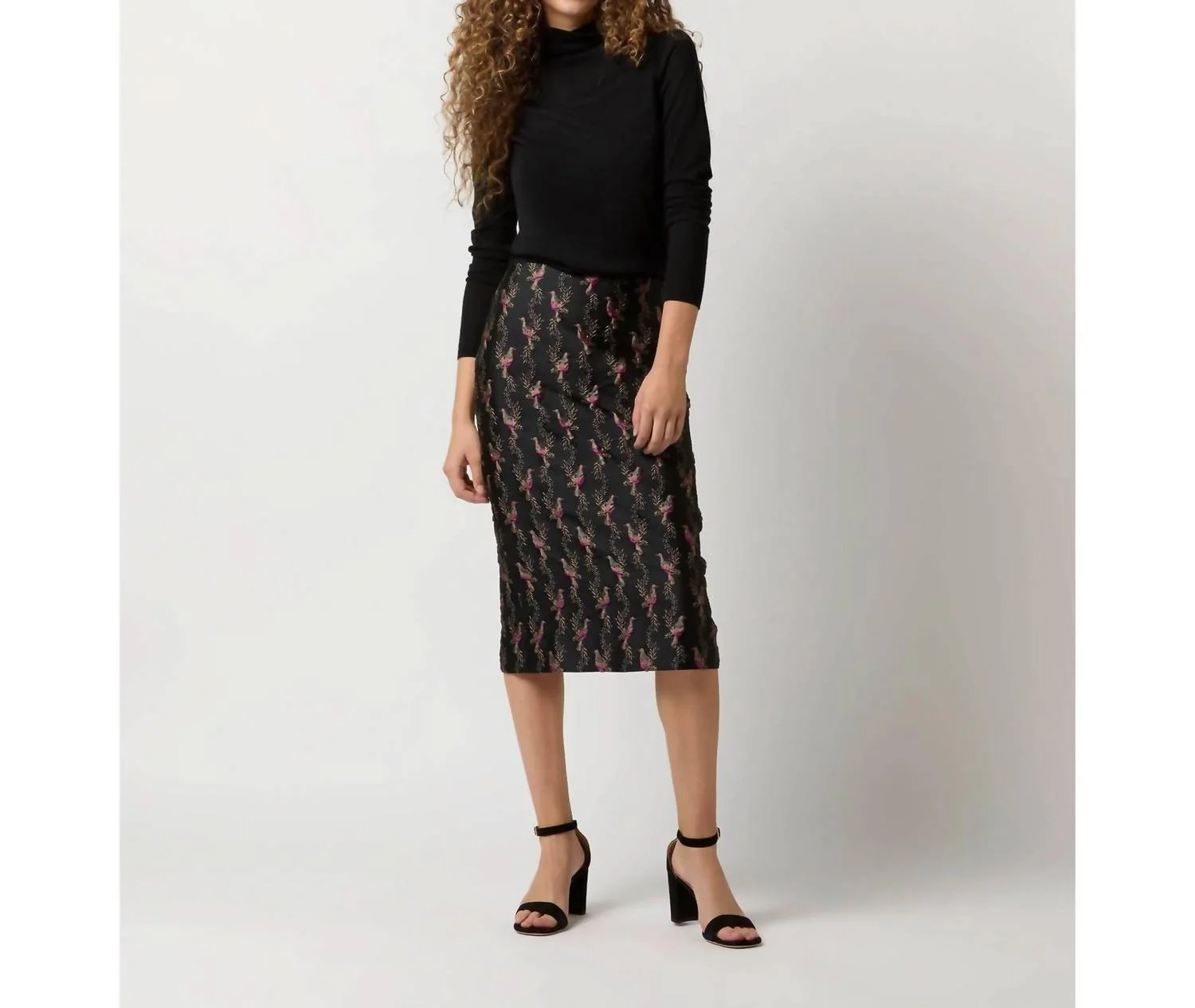 Aurora Skirt In Black Magenta Hummingbird Matelassé