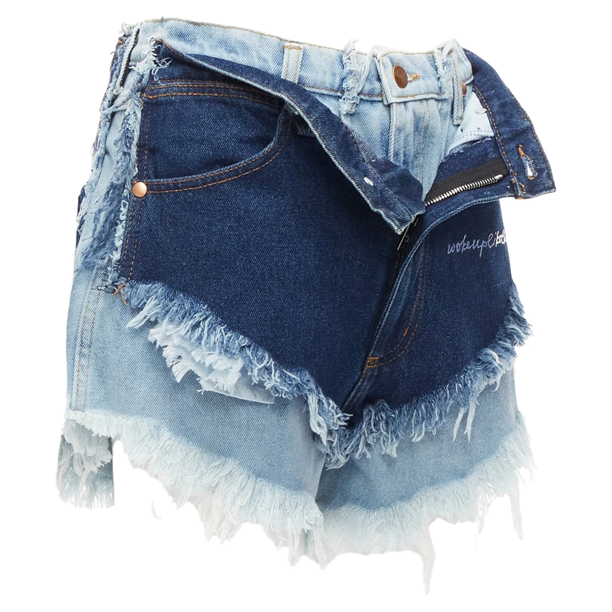Natasha Zinko deconstructed double denim shorts